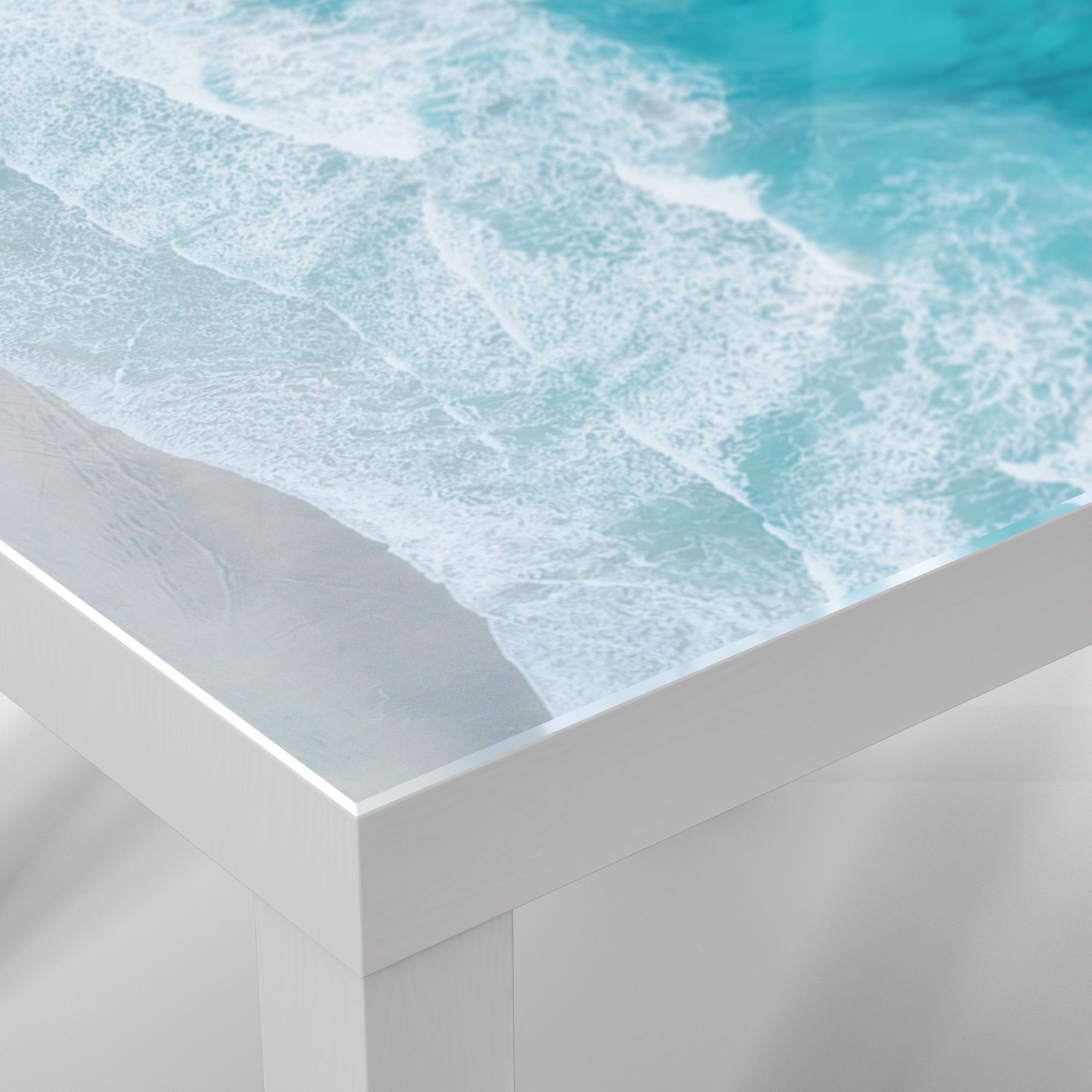 von modern Couchtisch Glastisch oben', Weiß DEQORI 'Meeresbrandung Beistelltisch Glas