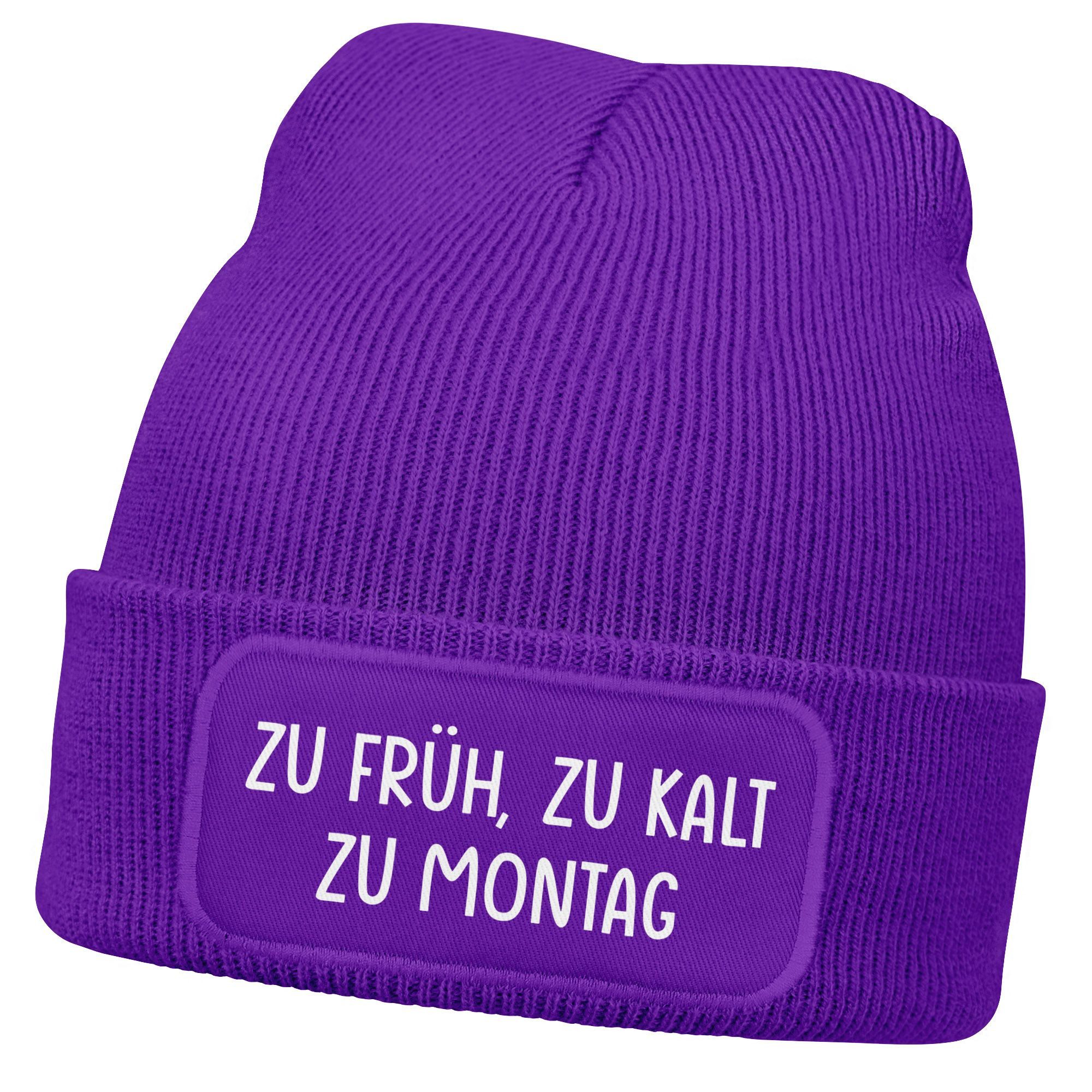 MoonWorks Strickmütze Damen Beanie mit Patch Strickmütze Spruch Früh Kalt Montag Aufdruck