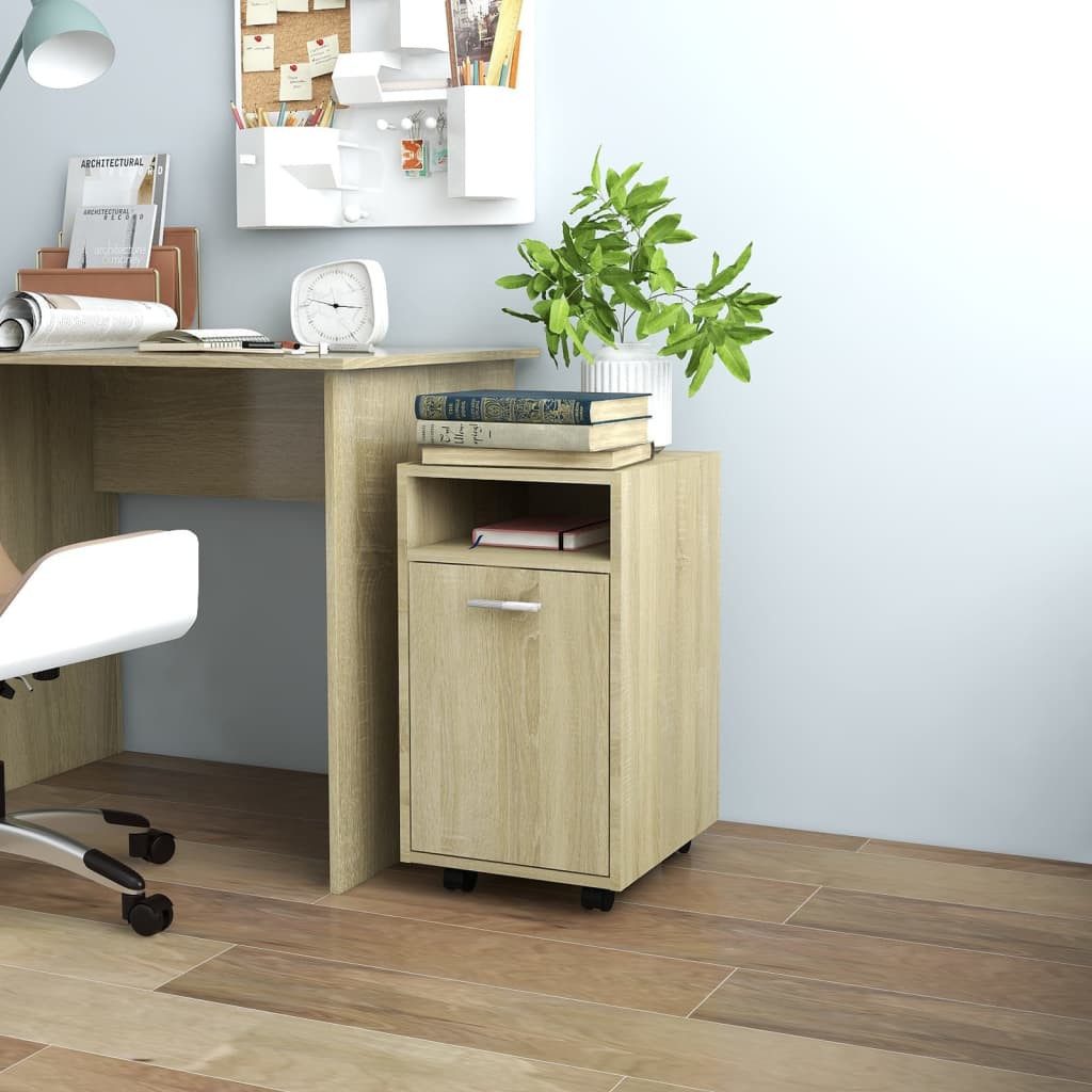 furnicato Beistellschrank Sonoma-Eiche 33 x 38 x 60 cm mit Stauraum und Rollen (1-St) Nachttisch mit feststellbaren Rollen, offenem Fach und einer Tür