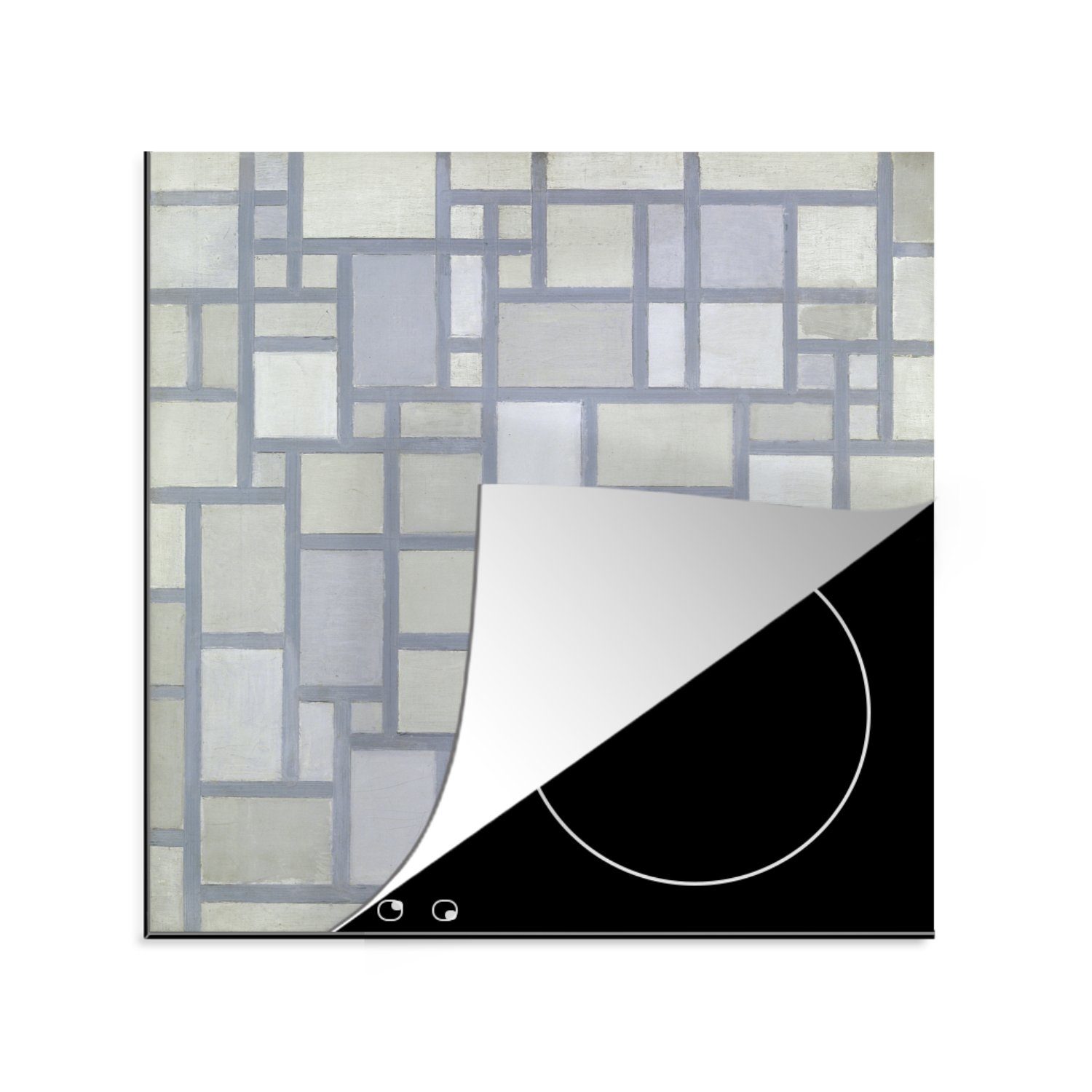MuchoWow Herdblende-/Abdeckplatte Komposition mit einem Gitter - Piet Mondrian, Vinyl, (1 tlg), 78x78 cm, Ceranfeldabdeckung, Arbeitsplatte für küche