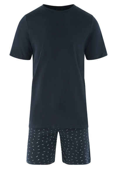seidensticker Schlafanzug »Basic« (1 tlg) Schlafanzug kurz - Baumwolle - Einfarbiges Oberteil und gemusterte Hose, Weich und hautsympathisch, Natürliches Material