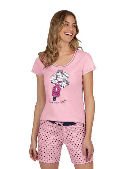 Trigema Schlafanzug mit kurzer Hose und Katzen-Motiv
