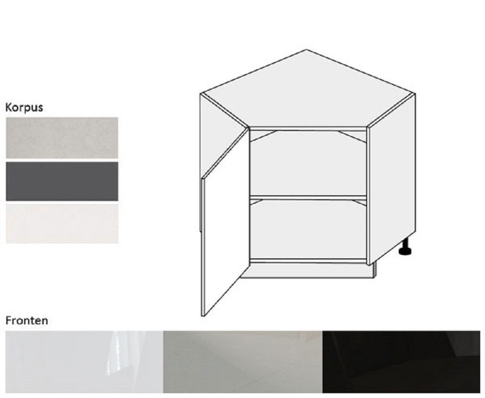 Feldmann-Wohnen Eckunterschrank ESSEN (Unterschrank, Küchenschrank) Einlegeboden mit - grau Korpus ES-D12R/90 Hochglanz Frontfarbe schwarz und Korpus- wählbar / Front matt