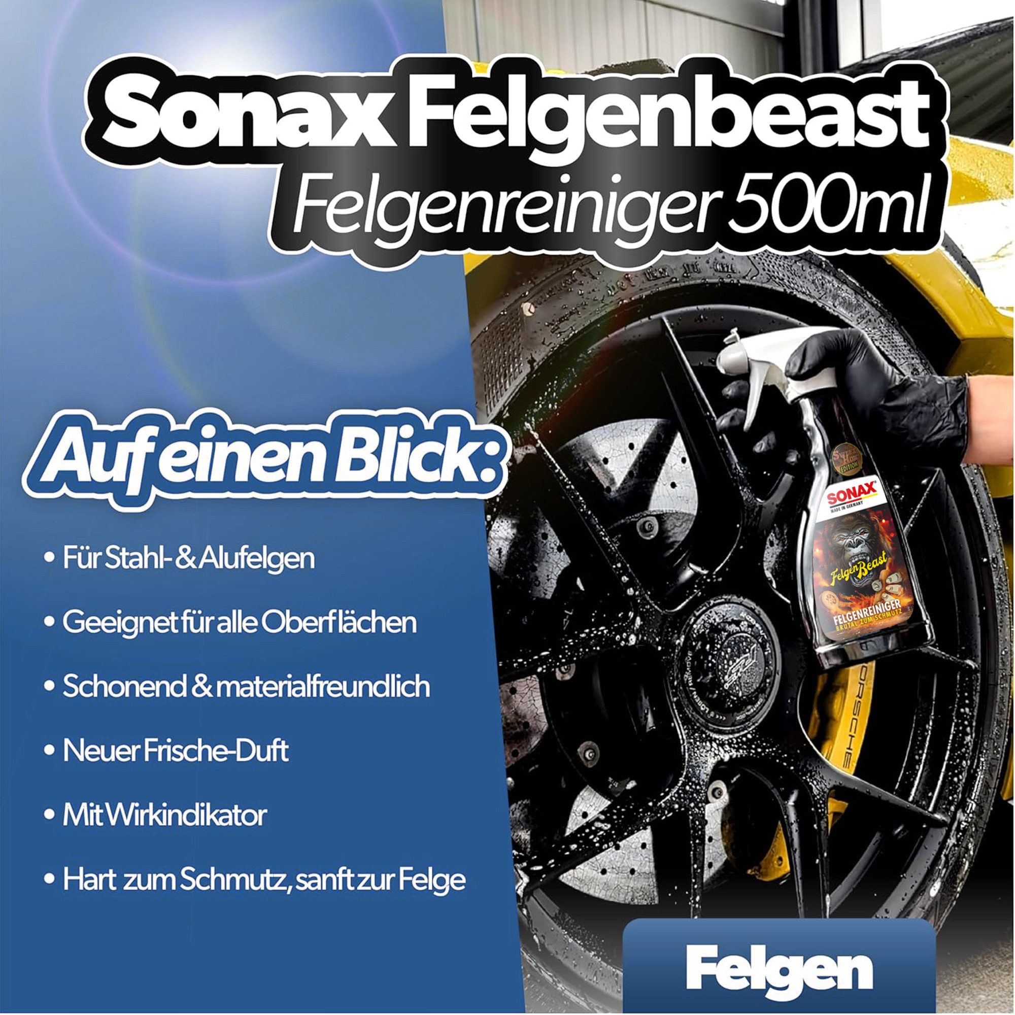 detailmate Sonax Glanz Shampoo 500 ml Auto Wasch Set Plus Ultra Auto-Reinigungsmittel (Plus Ultra, [- Felgenreiniger - Autoshampoo - Detailer)