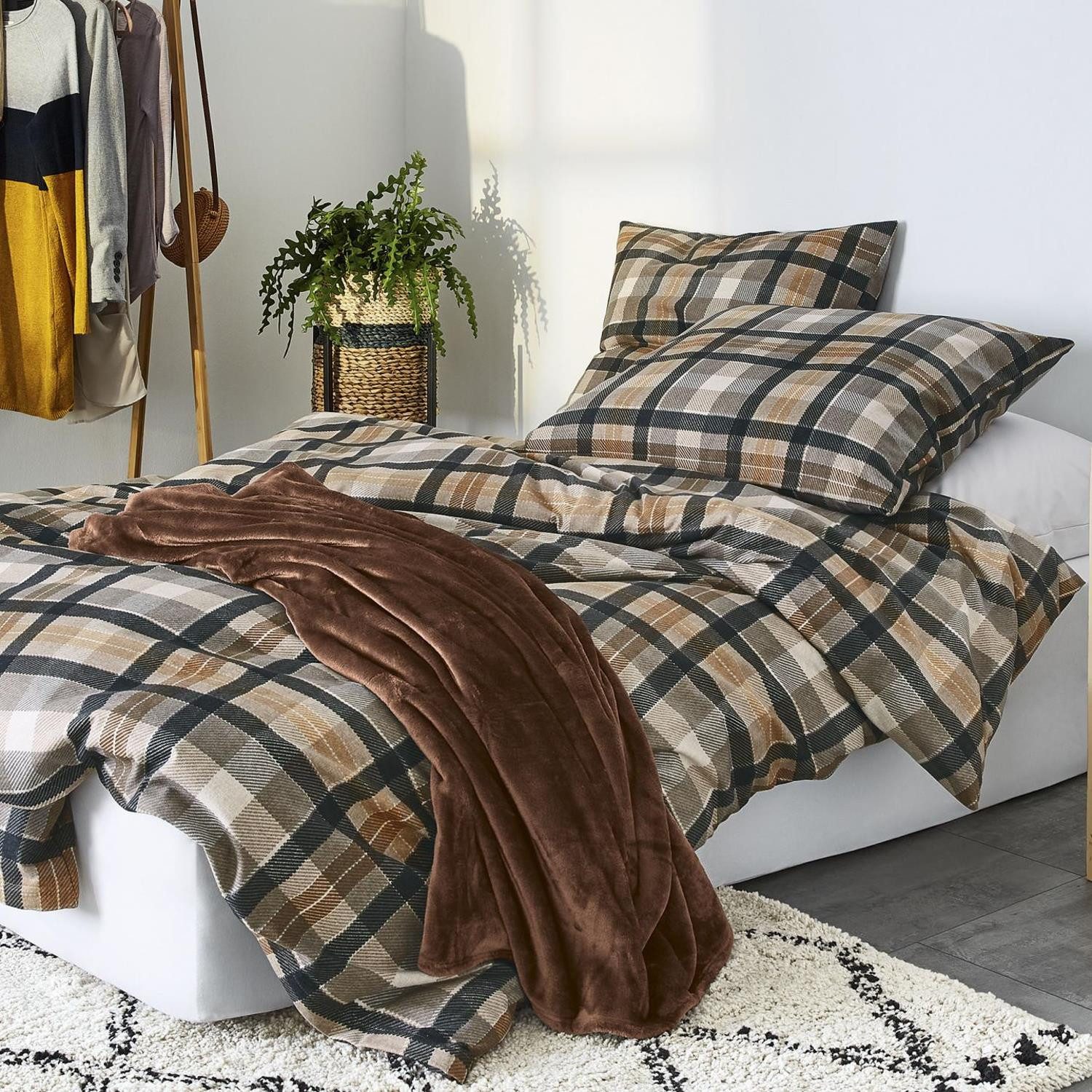 Irisette Bettwäsche Irisette Biber Bettwäsche Koala 8417-80 Kariert Braun G günstig online kaufen