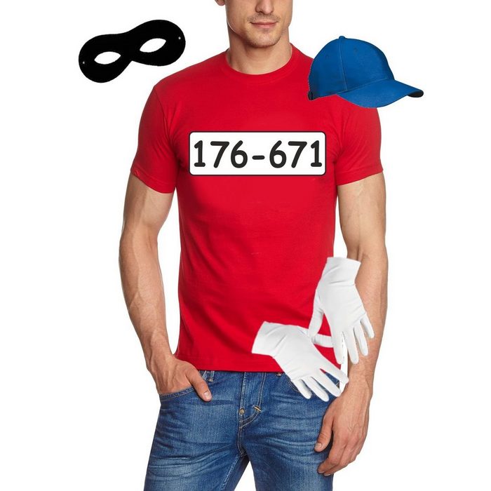 coole-fun-t-shirts Kostüm Set Gangster Bande KOSTÜM - Fasching - Karneval - T-Shirt MÜTZE Maske + Handschuhe - rot Gr. S M L XL XXL 3XL 4XL 5XL