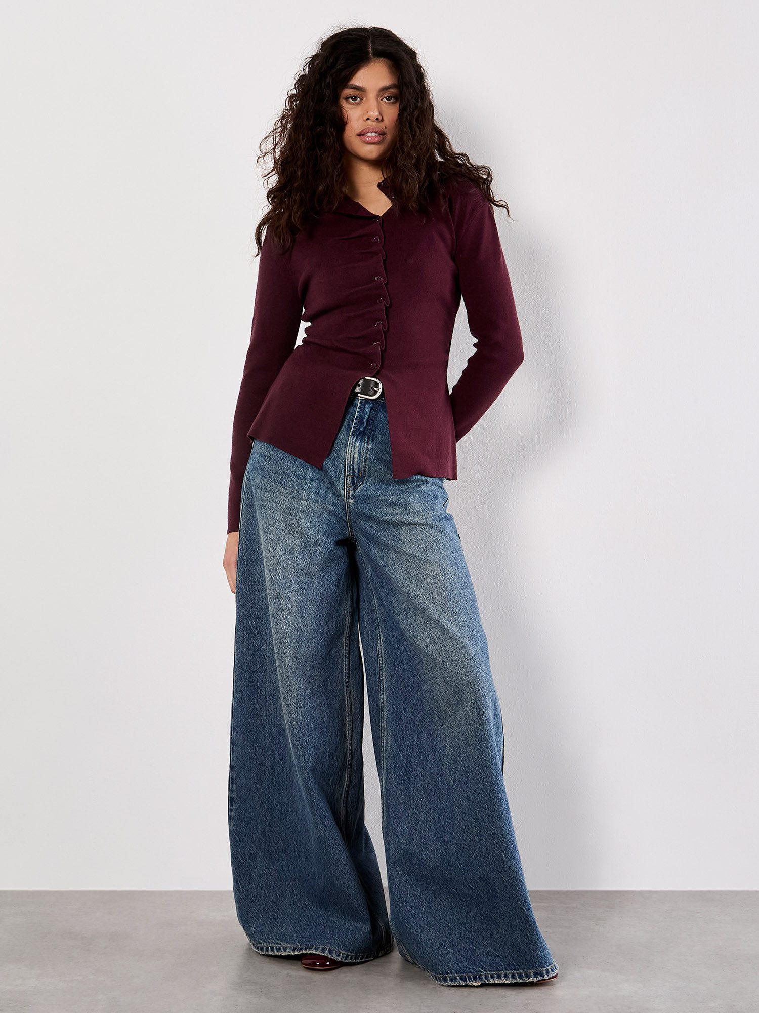 Apricot Strickpullover Strickoberteil mit geraffter Knopfleiste günstig online kaufen