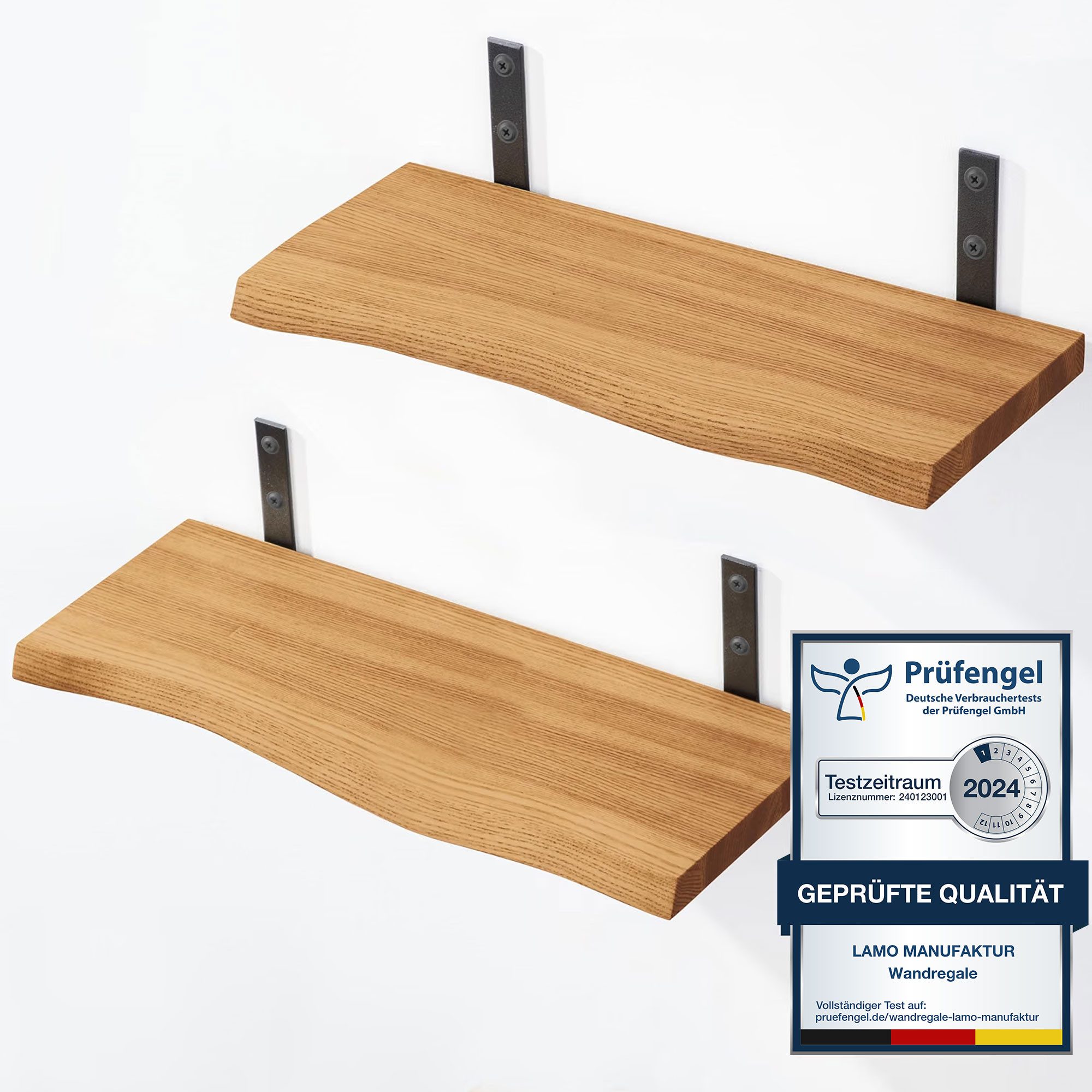 LAMO Manufaktur Wandregal LAMO Manufaktur 2 Stück Wandregal Holz 2x 42cm, Schweberegal Massiv 100% Echtholz, Wandregale SET 2 Baumkante Farbe: Rustikal