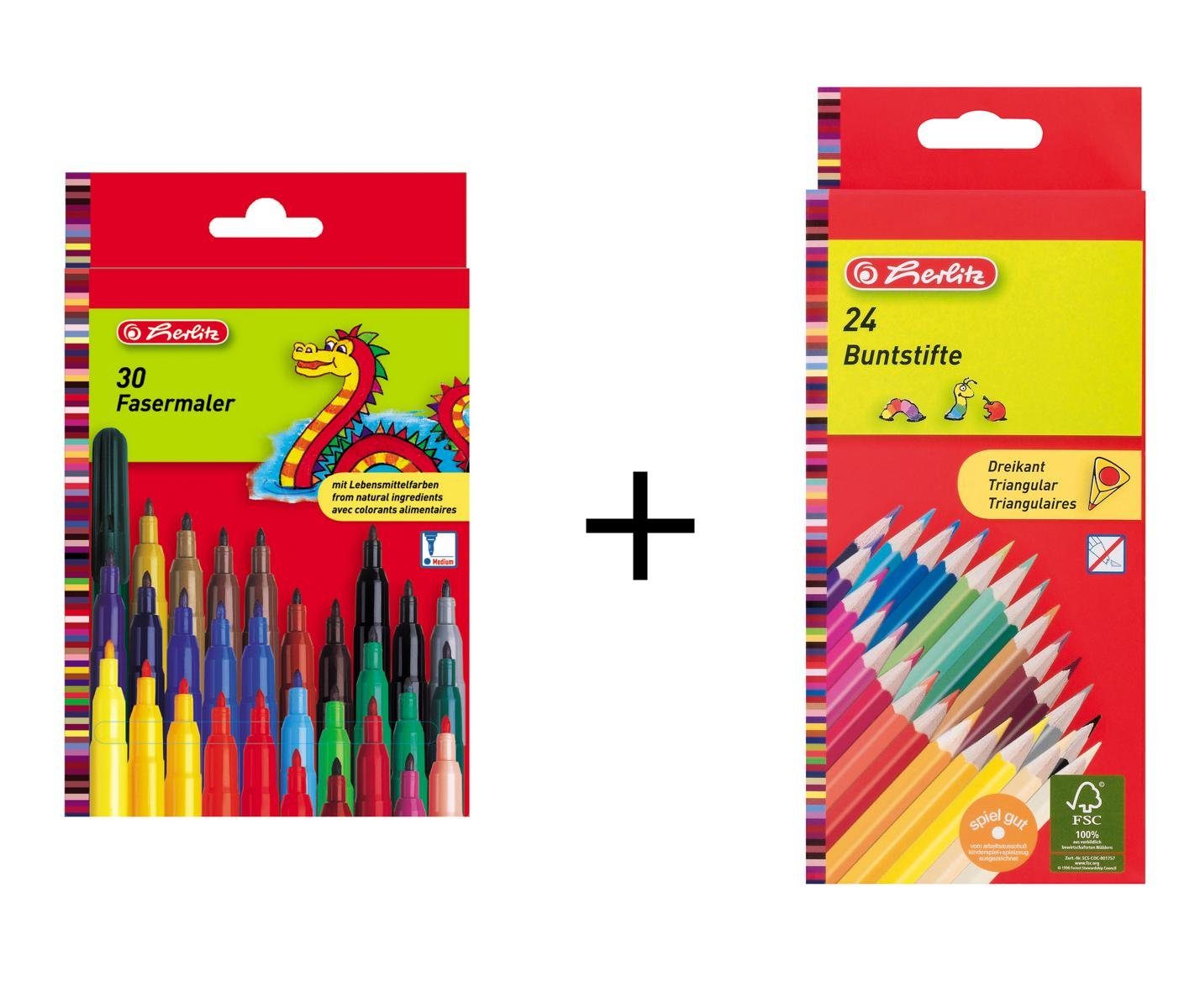 Herlitz Buntstift Herlitz Крейда-Set / bestehend aus 24 Dreikant-Buntstifte + 30 Fase