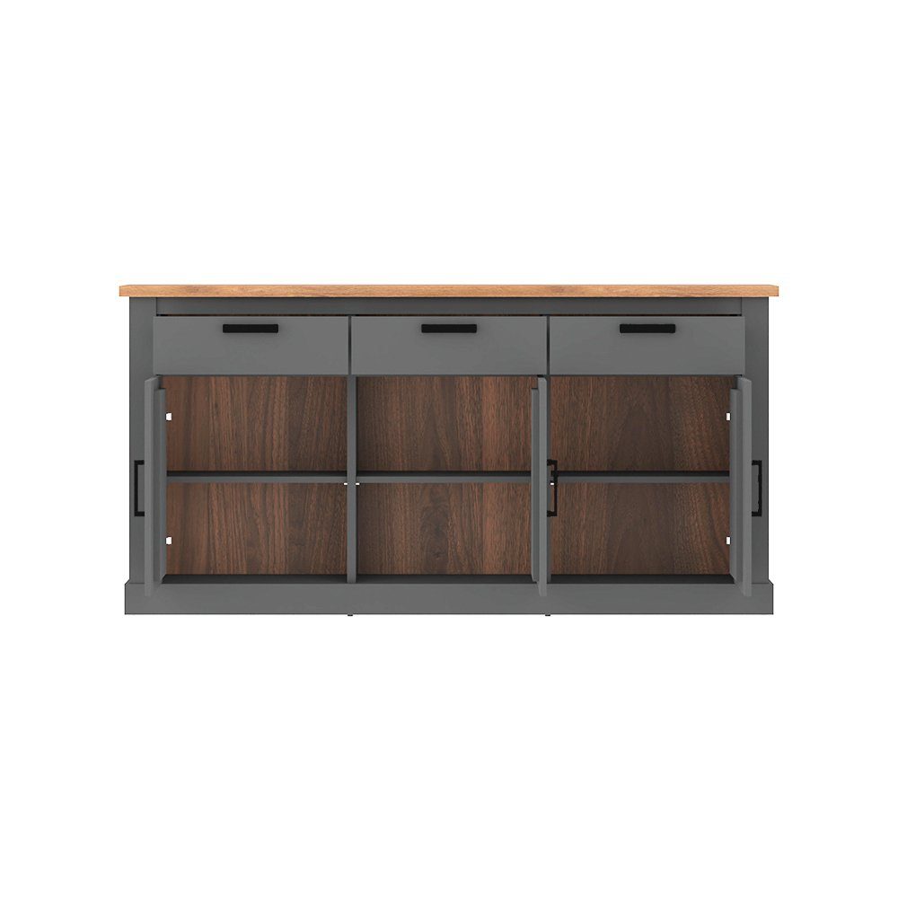 Lomadox Sideboard PADBORG-129, Kommode 170cm, anthrazit mit Eiche