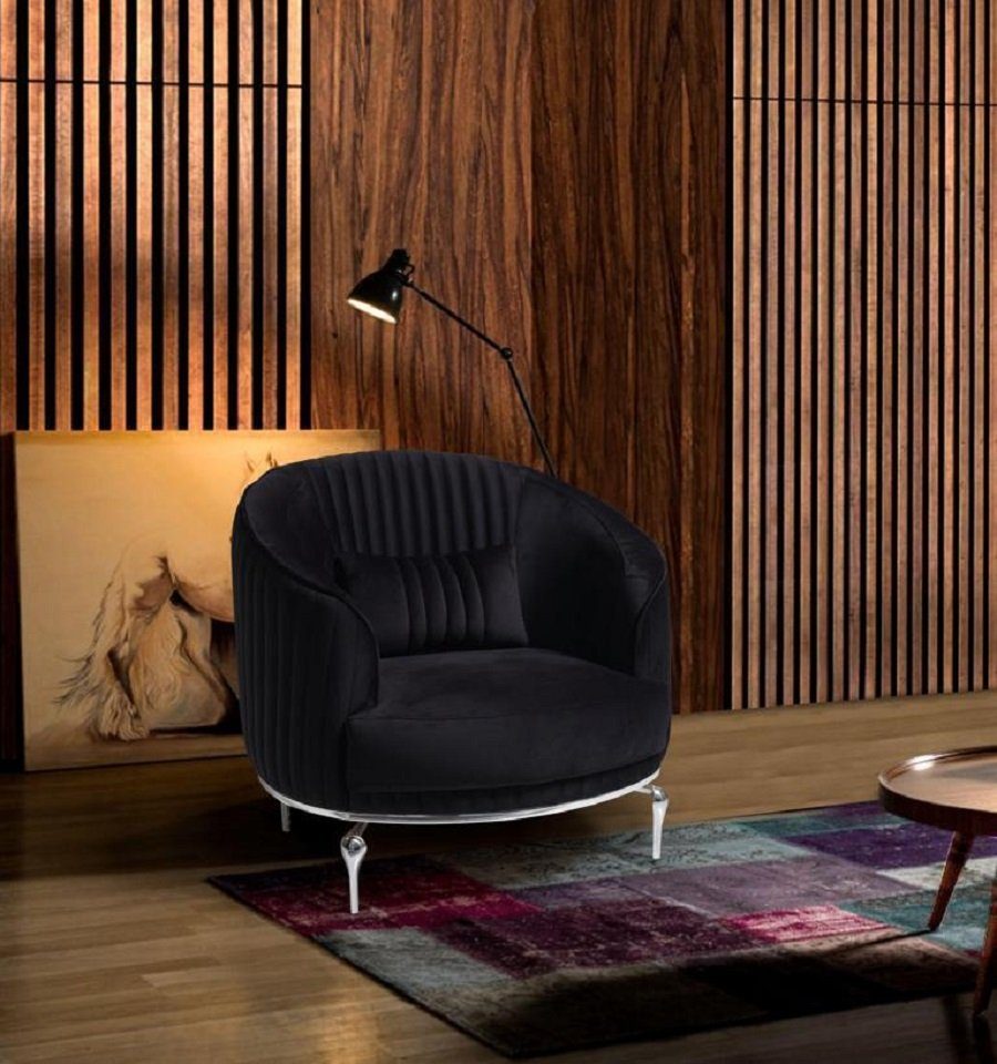 JVmoebel Sessel Wohnzimmer Sessel Design Couch Textil Polster Luxus Sitz Neu Schwarz