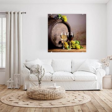 Primedeco Glasbild Wandbild Quadratisch Weiss und Rotwein mit Aufhängung, Getränke