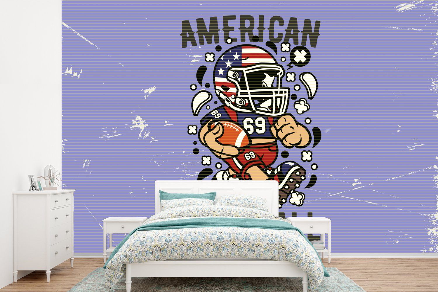 MuchoWow Fototapete Fußball - Amerika - Jahrgang, Matt, bedruckt, (6 St), Wallpaper für Wohnzimmer, Schlafzimmer, Kinderzimmer, Vinyl Tapete