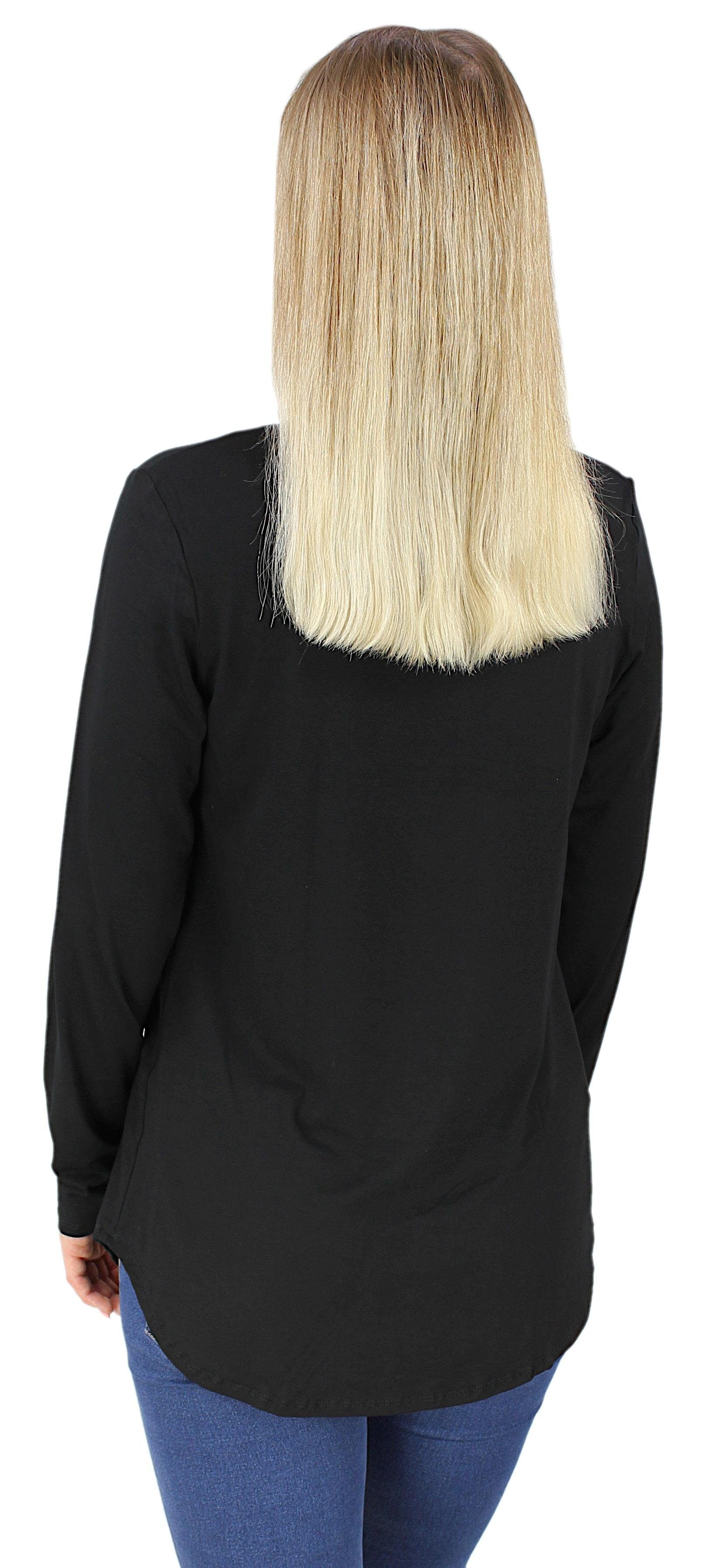 Alkato Longshirt Alkato Damen Viskose Top Longshirt Langarm Langarmshirt Oversize Schwarz