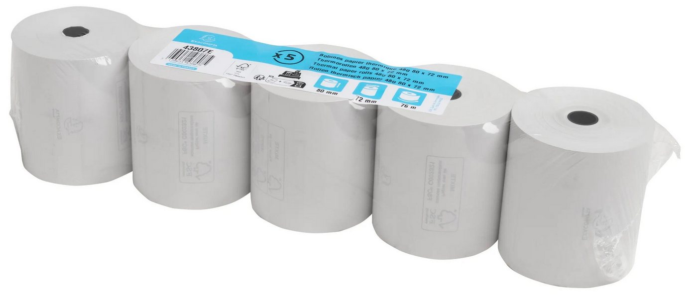 Thumbnail - EXACOMPTA Endlospapier 50x Rolle 1-lagig thermisch Kasse 55g B: 80mm L: 76m Weiß 43807E, Rollen Thermisches Papier