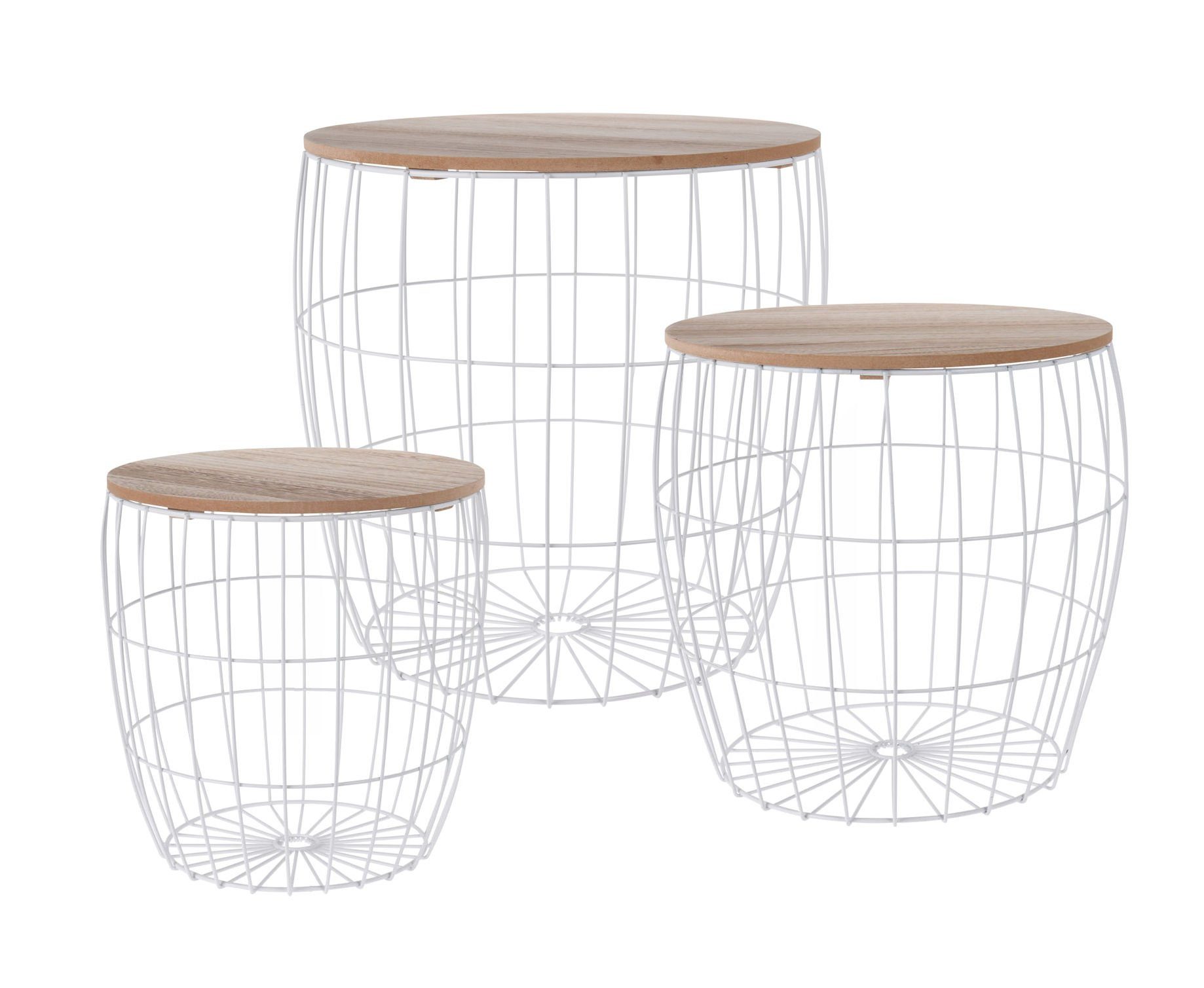 Spetebo Beistelltisch Прикроватные тумбочки im 3er Set - oval - Farbe: weiß (3er Set, 3-St., 3er Set Tisch), Korbtische aus Metall und Holz im 3er Set