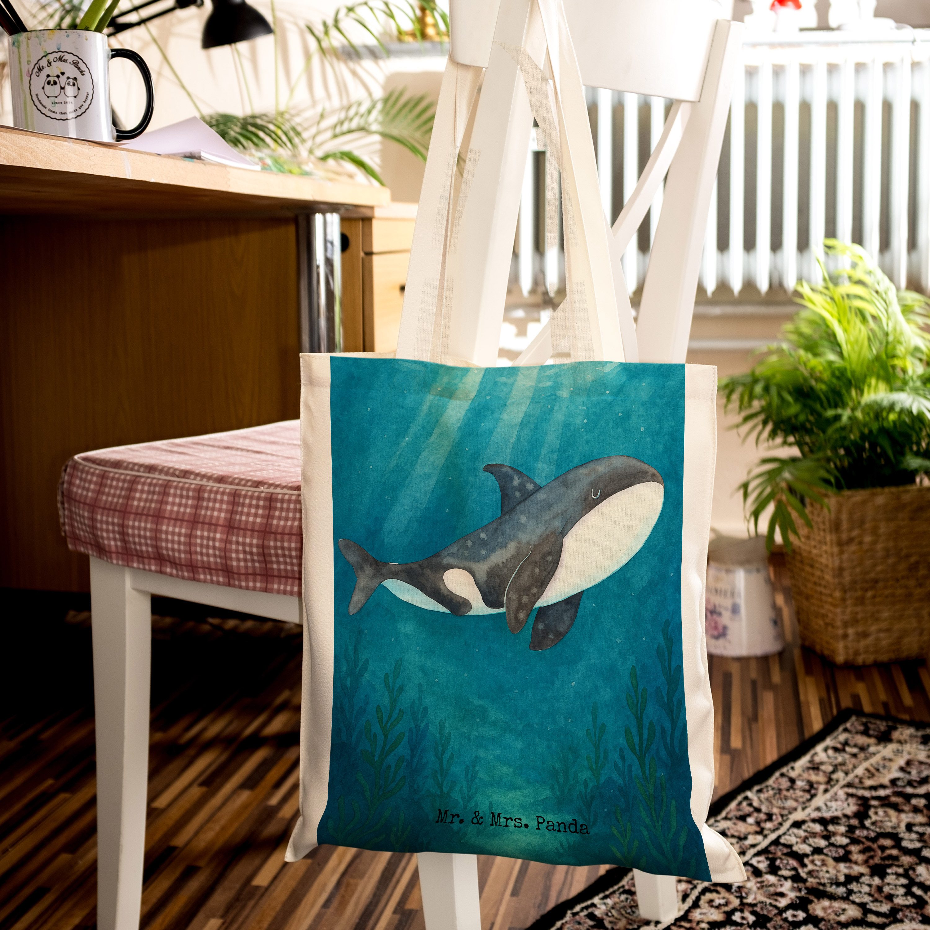 Mr. & Mrs. Panda Tragetasche Orca Design, Jutebeutel, Weiß, Schultasche, Laptoptasche, totebag, Me (Packung), Stoffbeutel Möglichkeiten Alltagstasche