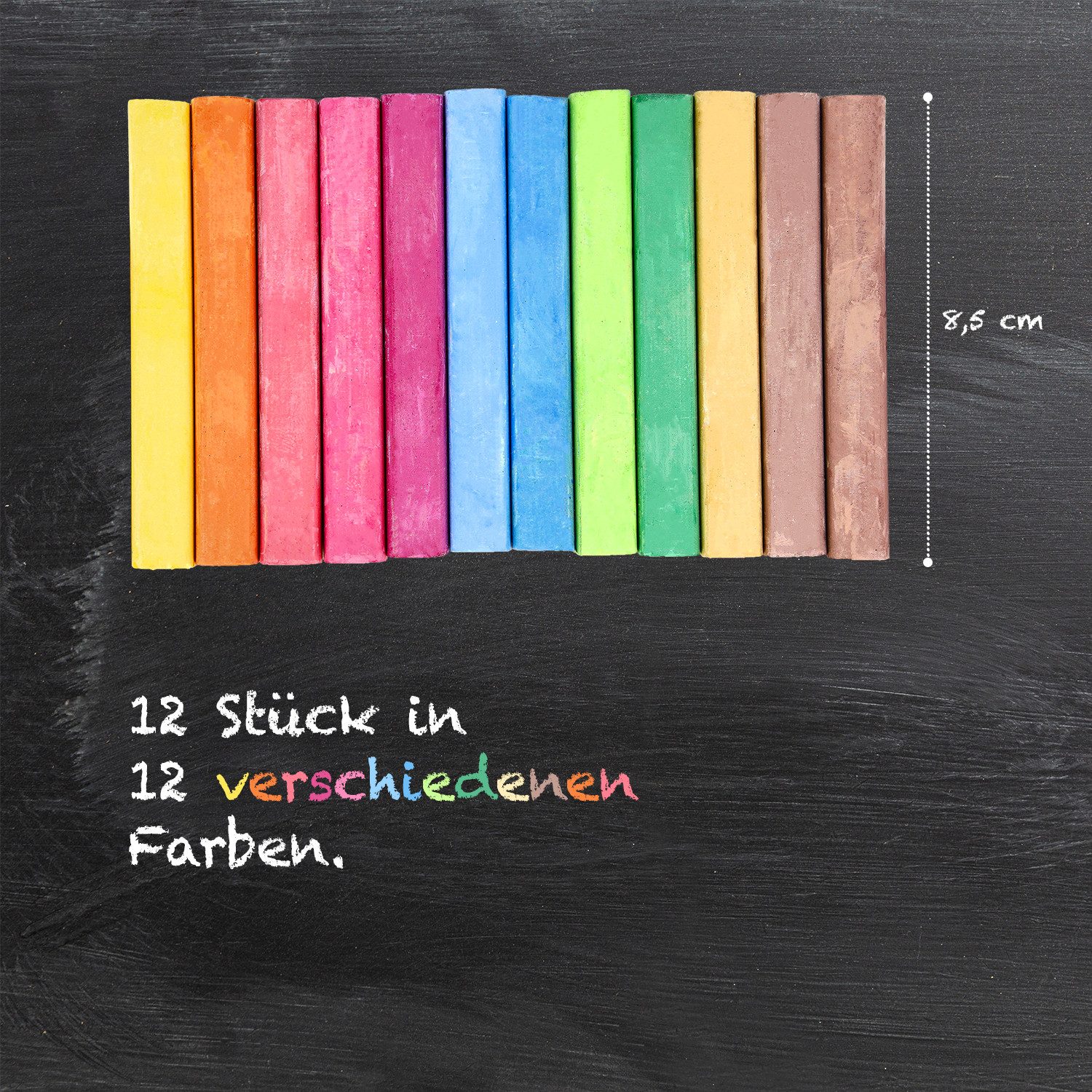 WESTCOTT Malkreide Kreide 12 Stück Bunt, Tafelkreide 1,2cm ⌀ x 8,5cm Kreidestifte, (1-tlg), staubarm & leicht abwischbar – Bild 4 von 5