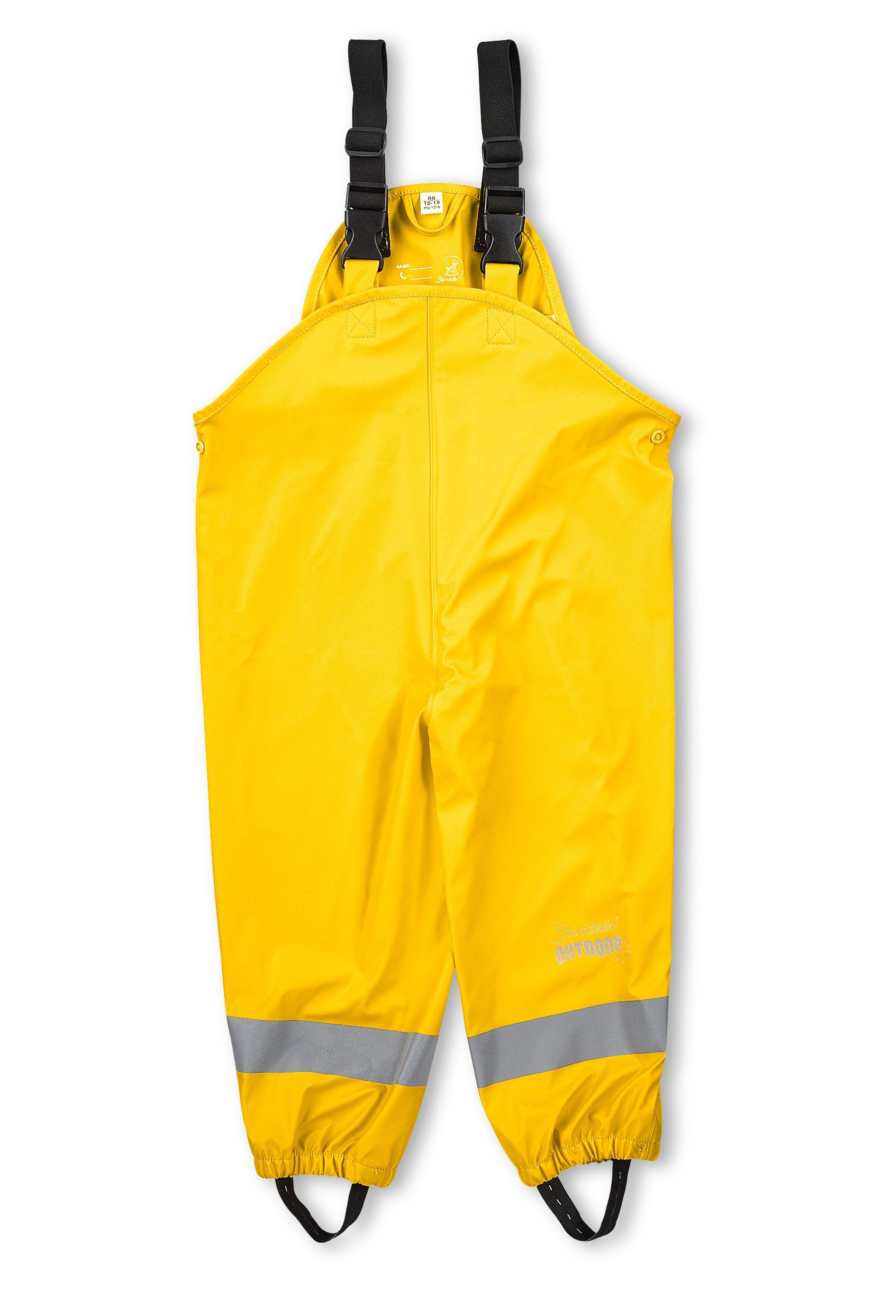 Motiven) mit Regenhose Hosenträger Druckknöpfen, mit mit Reflektoren, süßen Kinder Sterntaler® (1-tlg., Regenträgerhose ungefüttert Regenträgerhose gelb Regenhose Matschhosenträger verstellbar