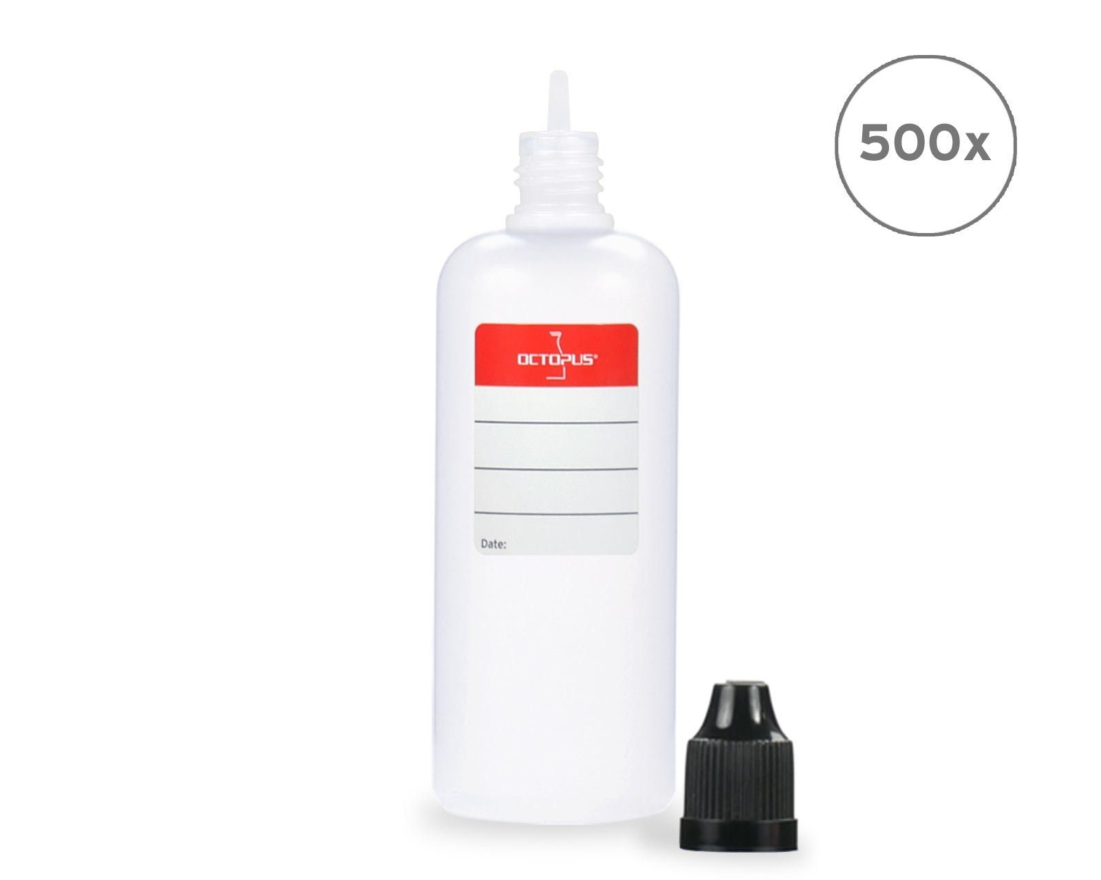 OCTOPUS Kanister 500 Plastikflaschen 100 ml LDPE, G14, Tropfeinsatz, Deckel schwarz (500 St)