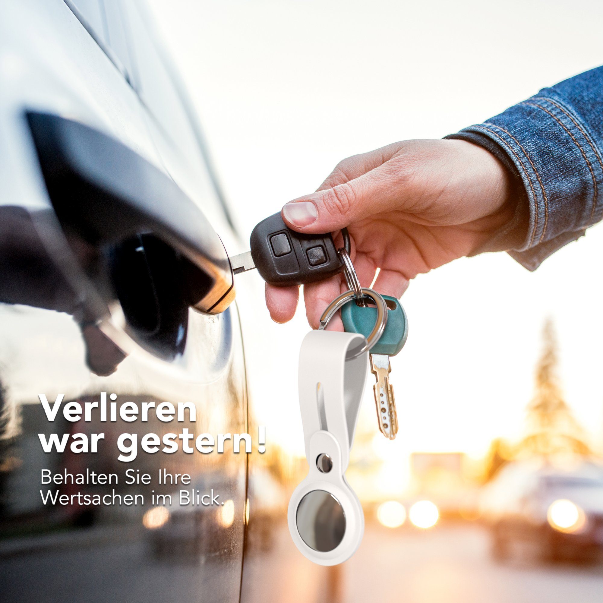 EAZY CASE Schlüsselanhänger Anhänger kompatibel mit Apple AirTag, Airtag Hülle mit langer Silikon Schlaufe Kratzfest GPS Tasche Weiß