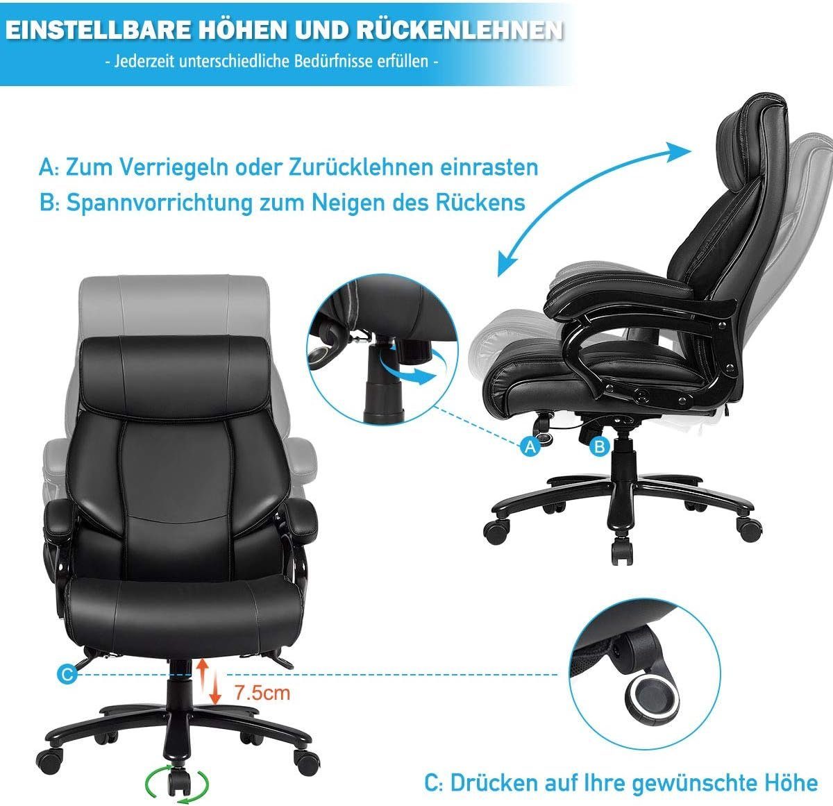 Bürostuhl & Drehstuhl, Rückenlehne KOMFOTTEU mit Sitzhöhe verstellbarer