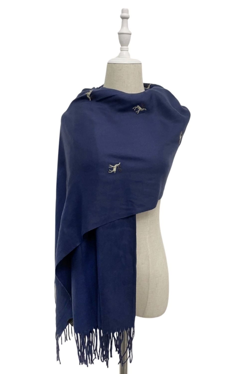 Fashion Scarf World Modeschal Eleganter Damen-Schal mit Rentier-Stickerei, Fein verarbeitet und mit stilvollen Fransen