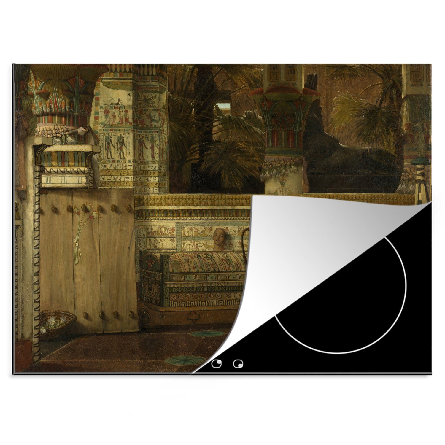 MuchoWow Herdblende-/Abdeckplatte Die ägyptische Witwe - Gemälde von Lourens Alma Tadema, Vinyl, (1 tlg), 70x52 cm, Mobile Arbeitsfläche nutzbar, Ceranfeldabdeckung