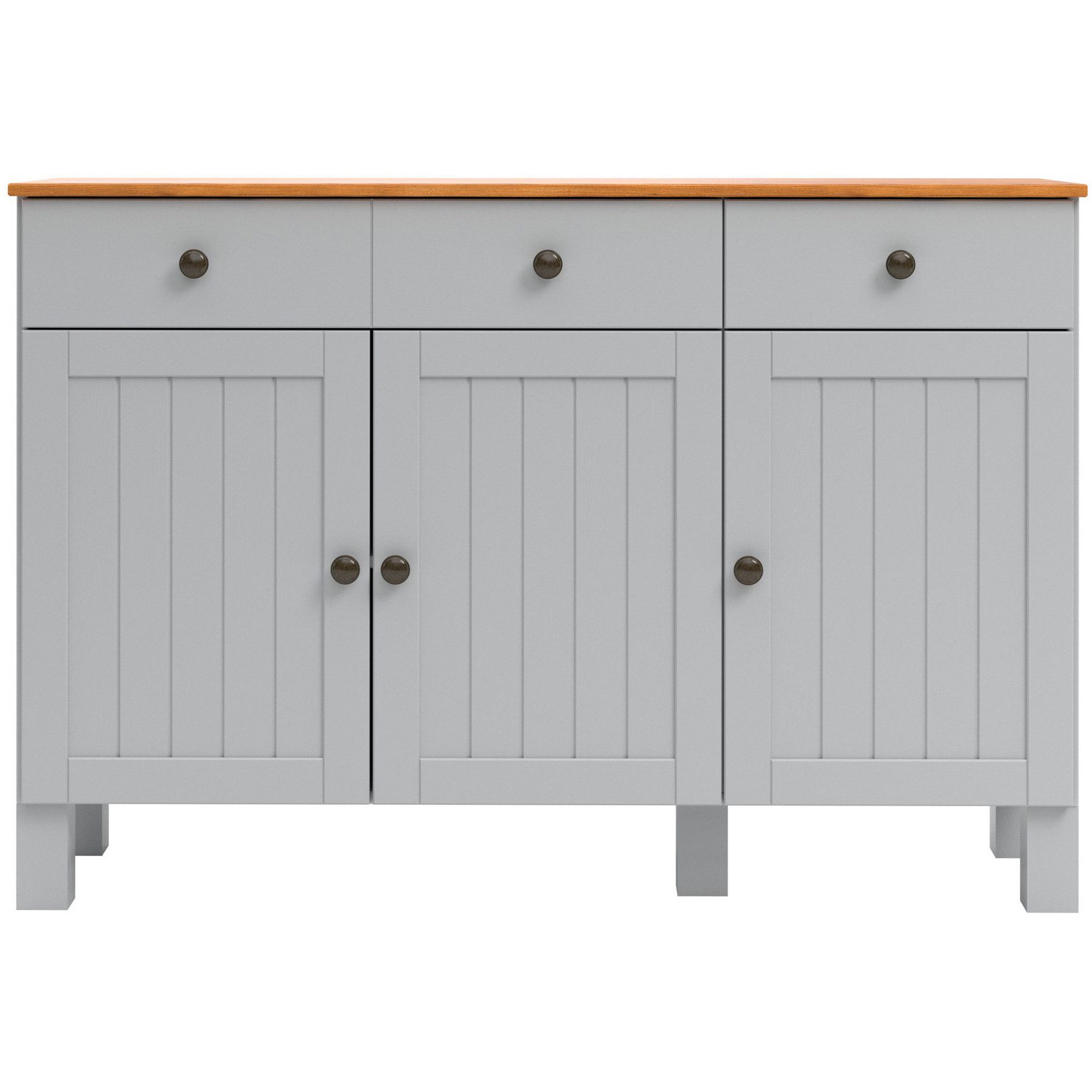 loft24 Sideboard Dorte, Anrichte, Mehrzweckschrank, 3 Türen, 2 Schubladen, Kiefer, Landhaus