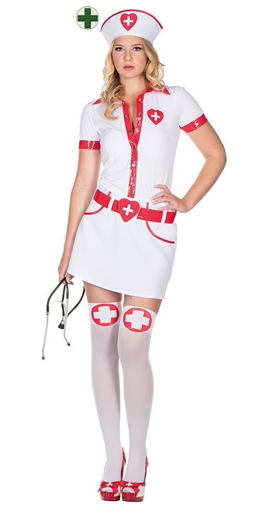 Karneval-Klamotten Arzt-Kostüm Krankenschwester Kostüm Damen Karneval mit Haube, Krankenschwesterkleid Damenkostüm Haube und Gürtel