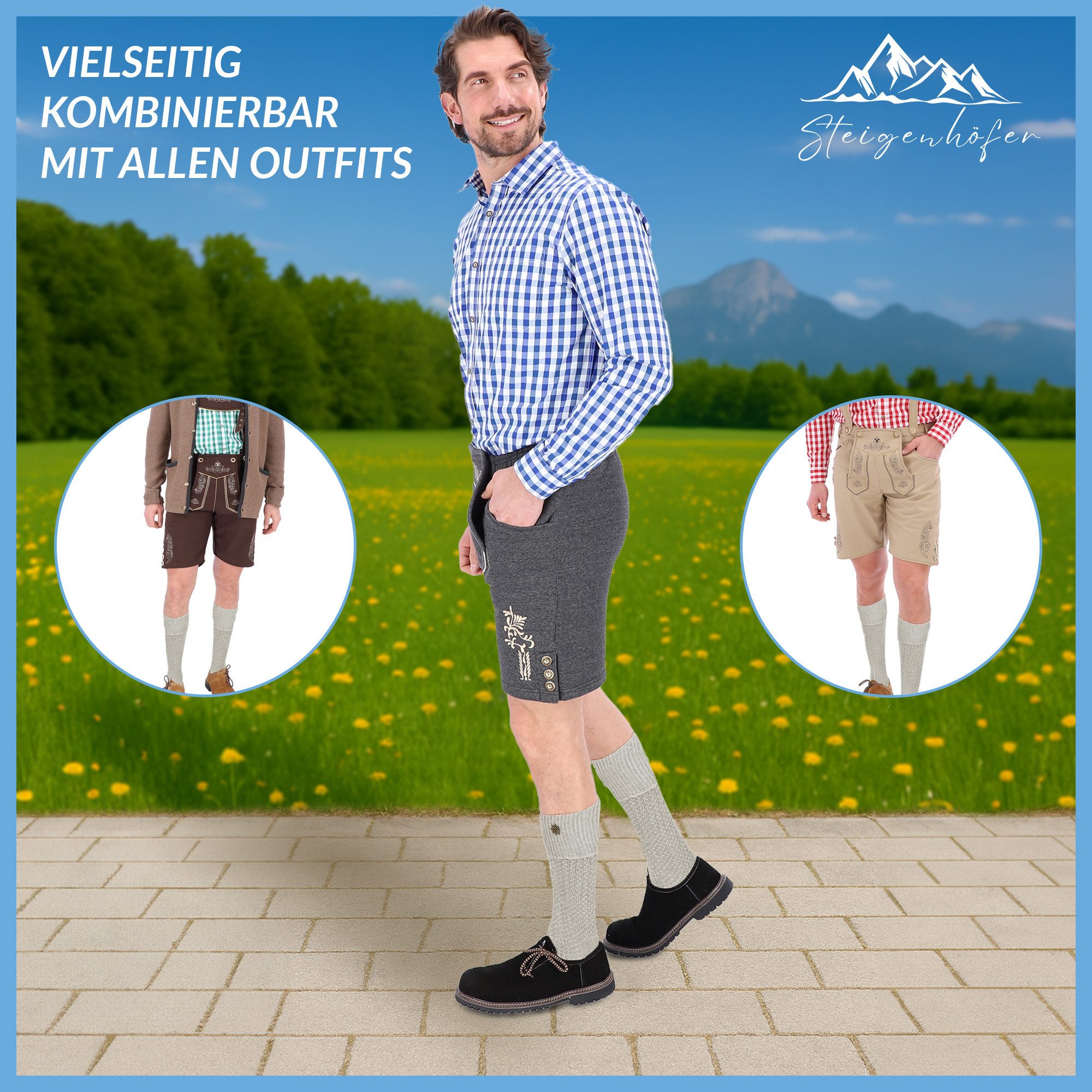 Steigenhöfer Manufaktur Trachtensocken für Herren und Damen – Socken mit Zopfmuster und Edelweißanstecker Oktoberfest Strümpfe aus Baumwolle für Männer & Frauen
