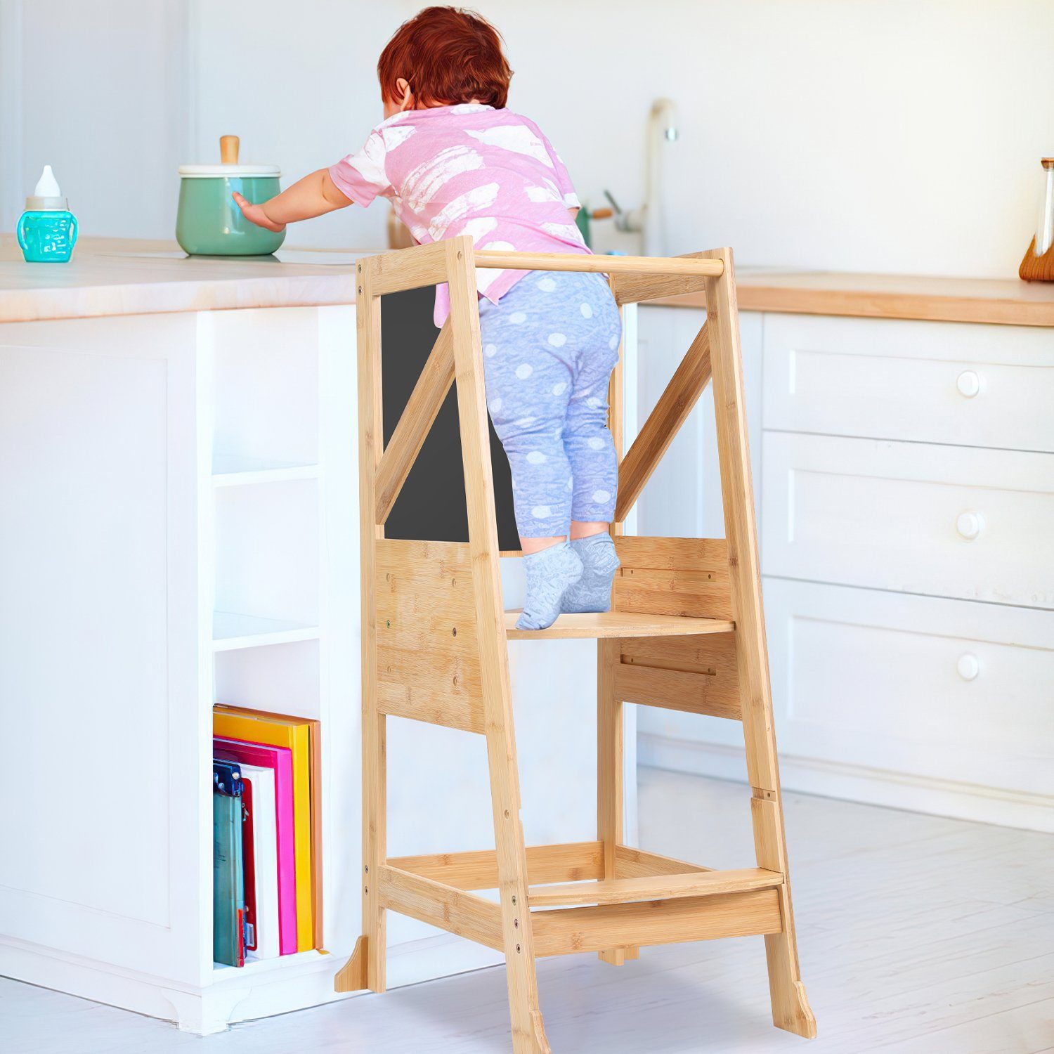 Stehhilfe Tritthocker Lospitch mit Lernturm Tafel Kindertisch Baby für