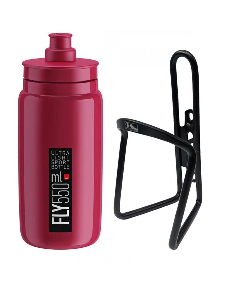 Elite Trinkflasche Elite Trinkflasche Bordeauxrot + M-Wave Flaschenhalter schwarz