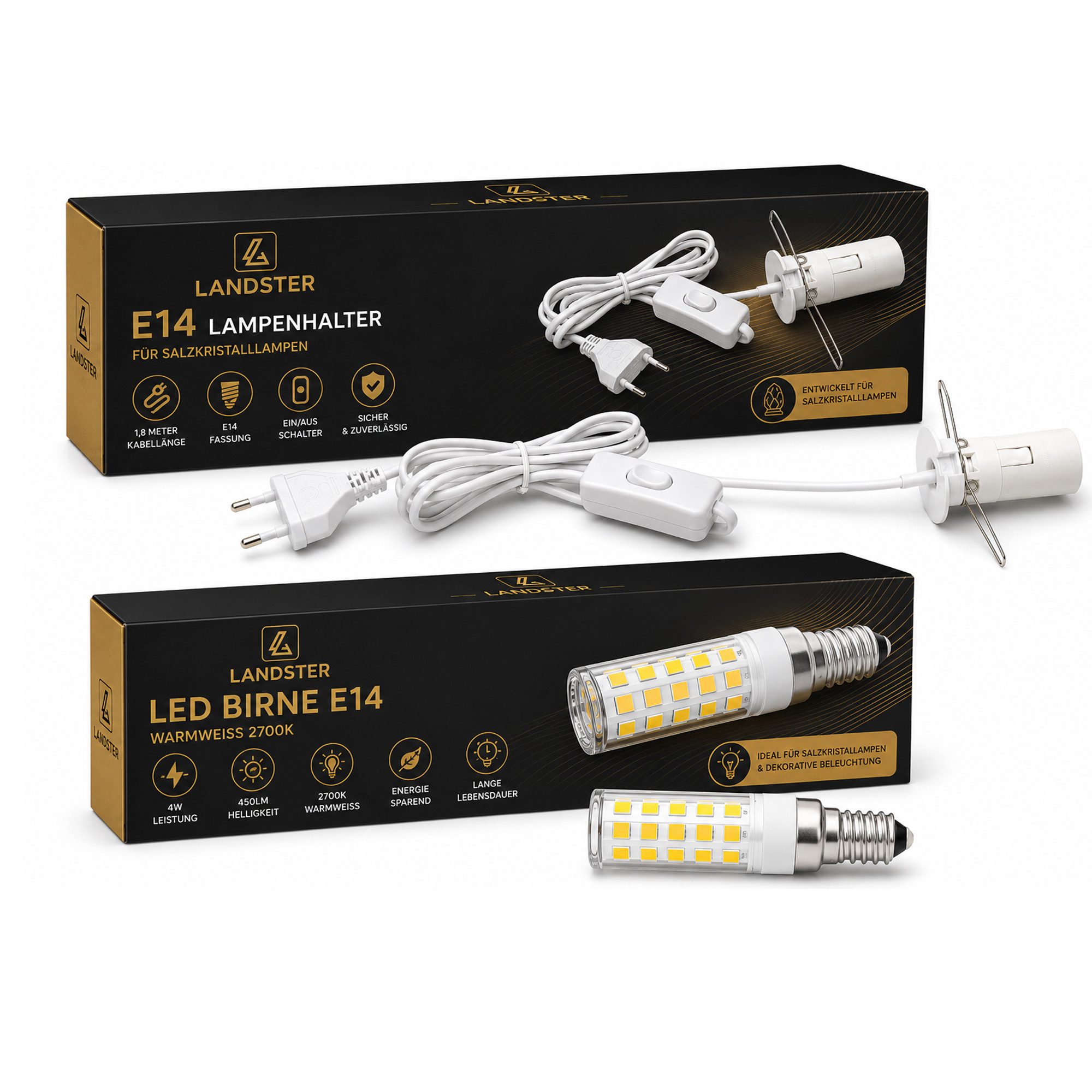 Landster Lampenfassung E14 Ersatzkabel für Salzlampe mit Schalter 1,8 M, Passend für LED oder Glühbirne