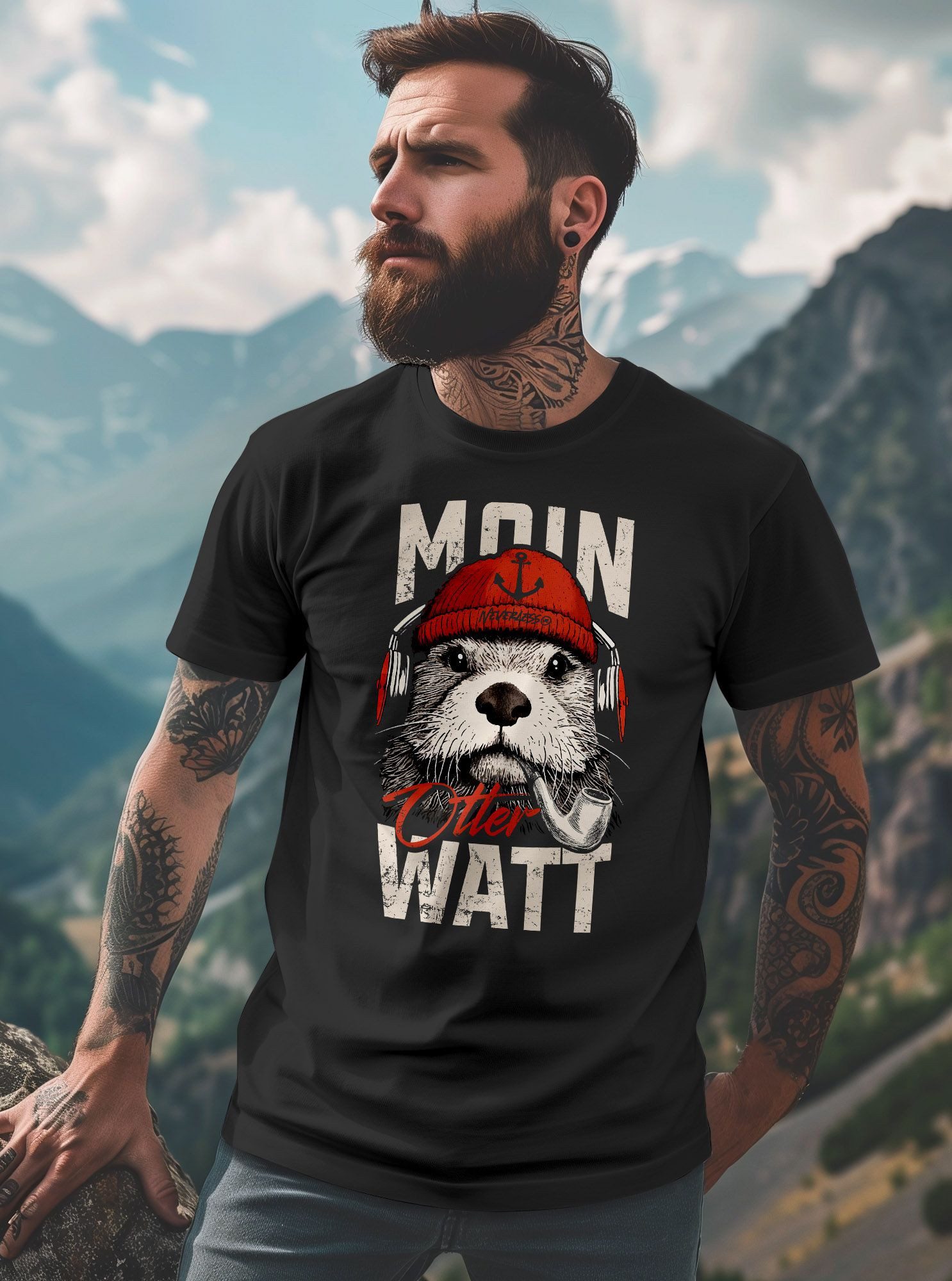 Neverless Print-Shirt Herren T-Shirt Moin Grafik Otter Aufdruck Printshirt Norden Maritim mit Print