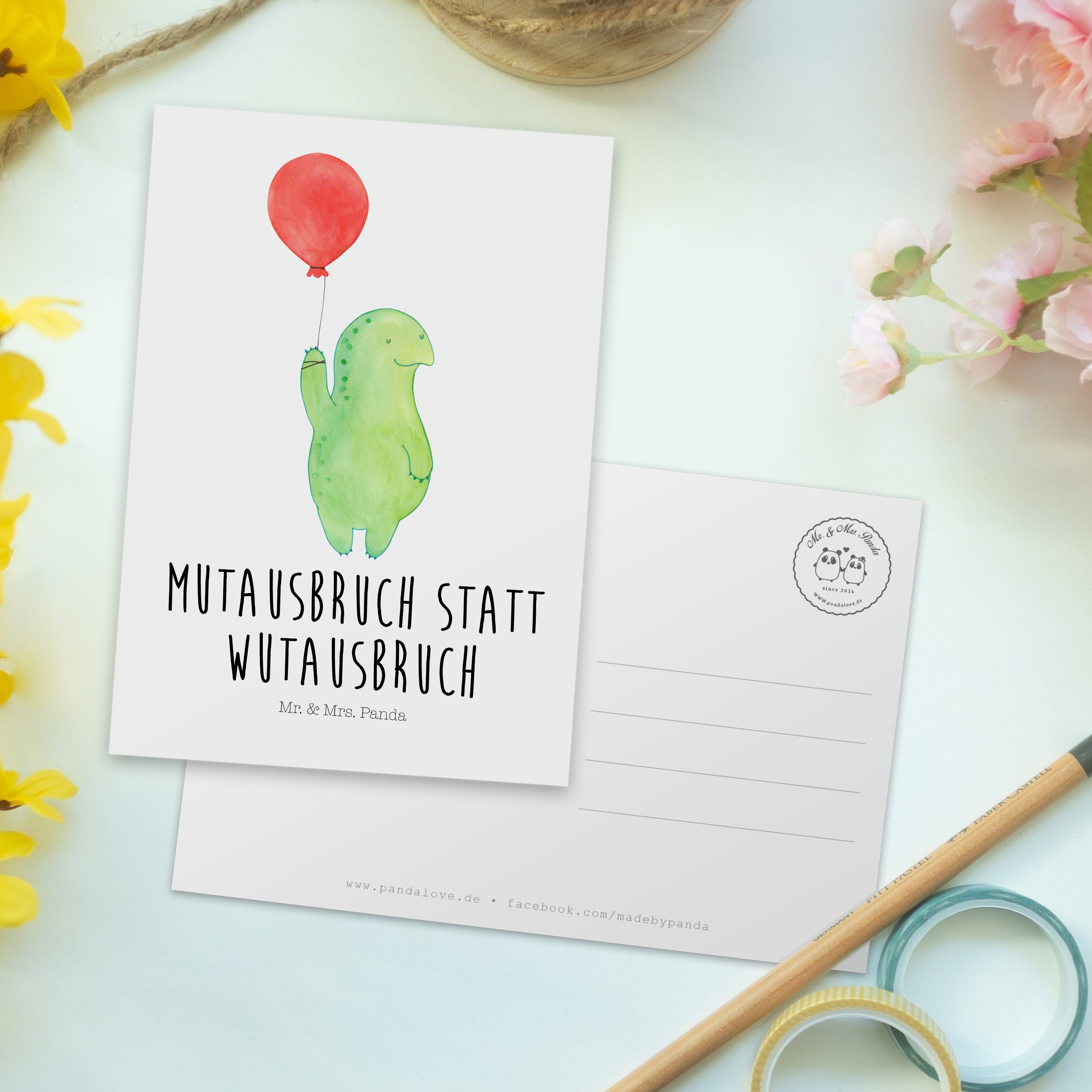 Luftballon Weiß & Mr. Schildkröte Postkarte Einladungskarte, Panda Geschenk, Dankeskart - Mrs. -
