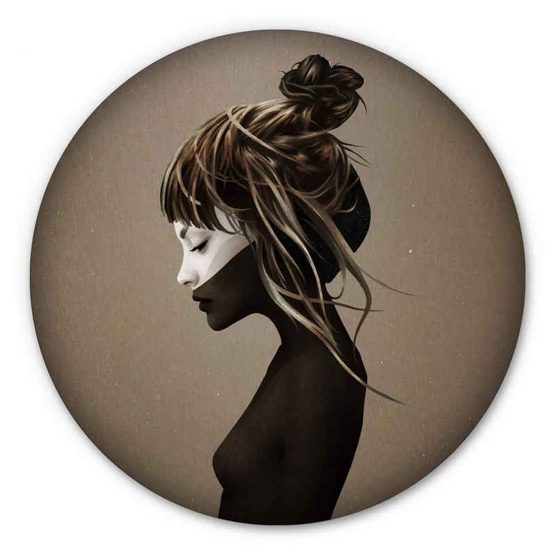 K&L Wall Art Gemälde Metallposter Rund Gothik Lady Surreales Portrait Boho Wanddeko, Metalloptik Wandbild Ø 20cm