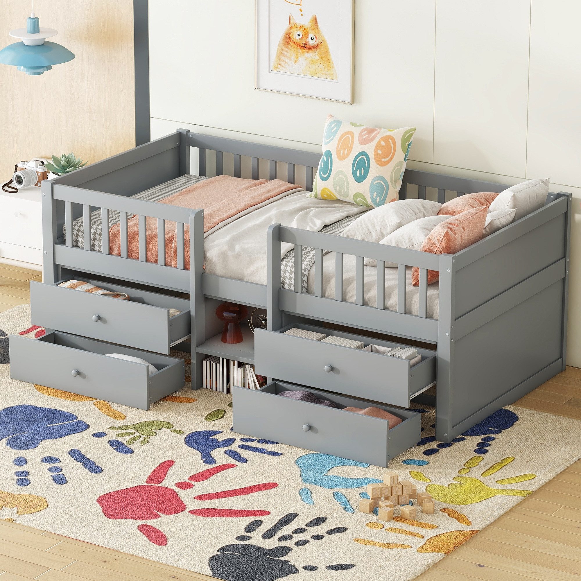 SOFTWEARY Kinderbett mit Schubladen und Lattenrost (90x200 cm), Regal, Raus günstig online kaufen