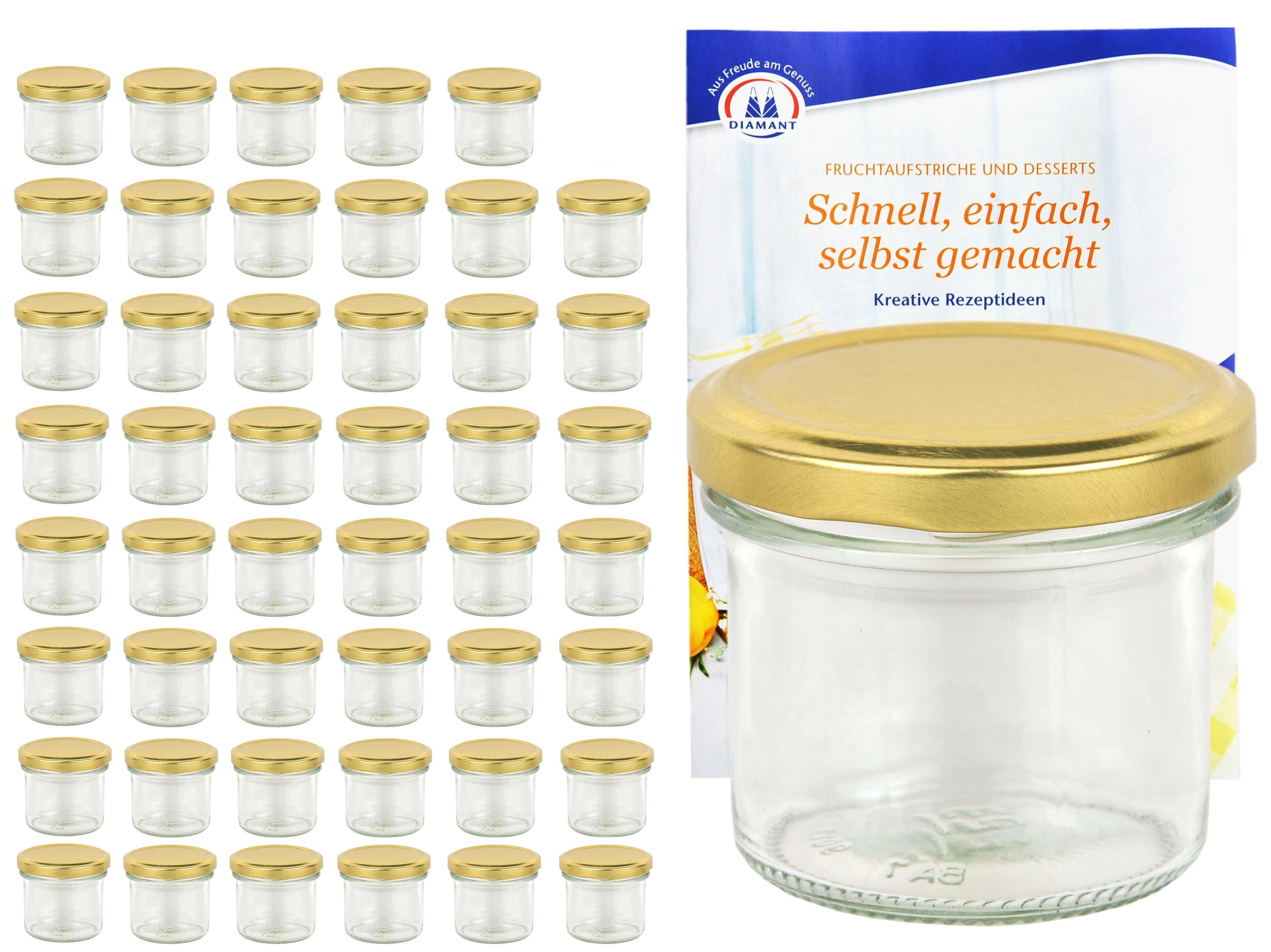 MamboCat Einmachglas 48er Set Sturzglas 125 ml To 66 goldener Deckel incl. Rezeptheft, Glas