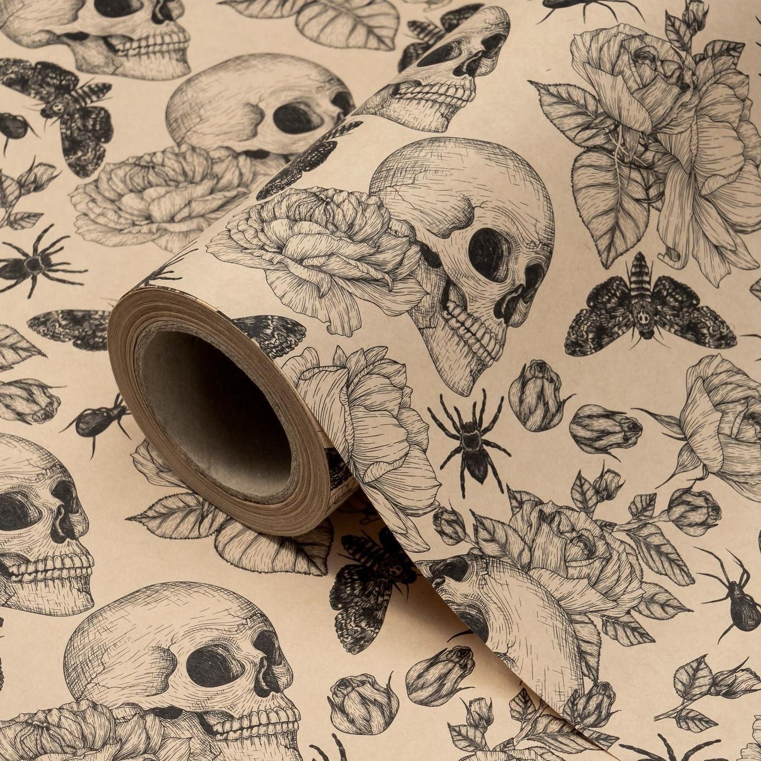 LuxusKollektion Geschenkpapier Geschenkpapier Kraft Totenkopf Blumen 43.2x500cm