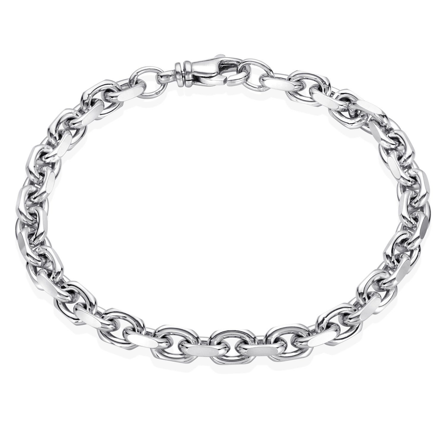 Materia Armband Herren Silber Ankerkette diamantiert 6mm SA-89, 925 Sterling Silber, rhodiniert