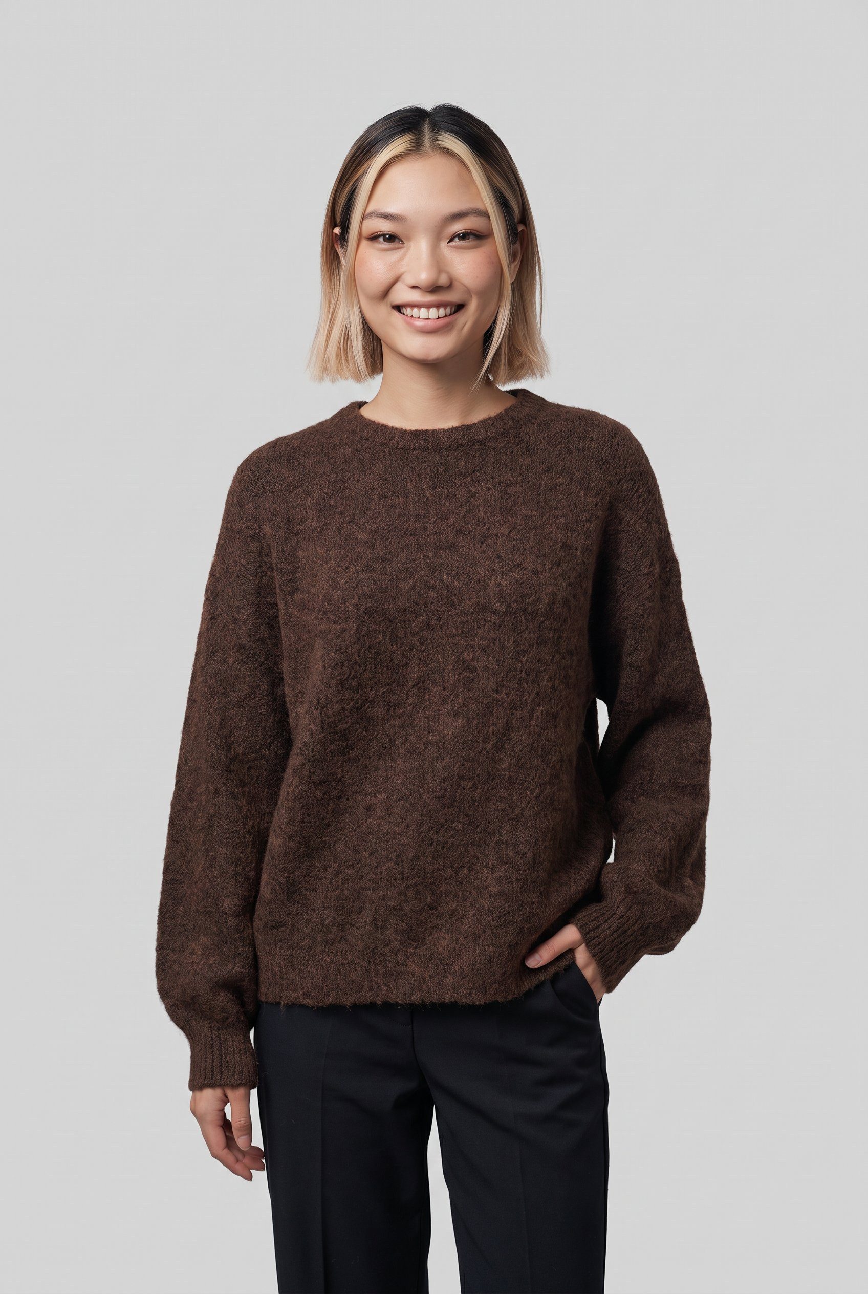 ONLY Strickpullover ONLNELLIE LS O-NECK KNT NOOS Materialmix, regular fit