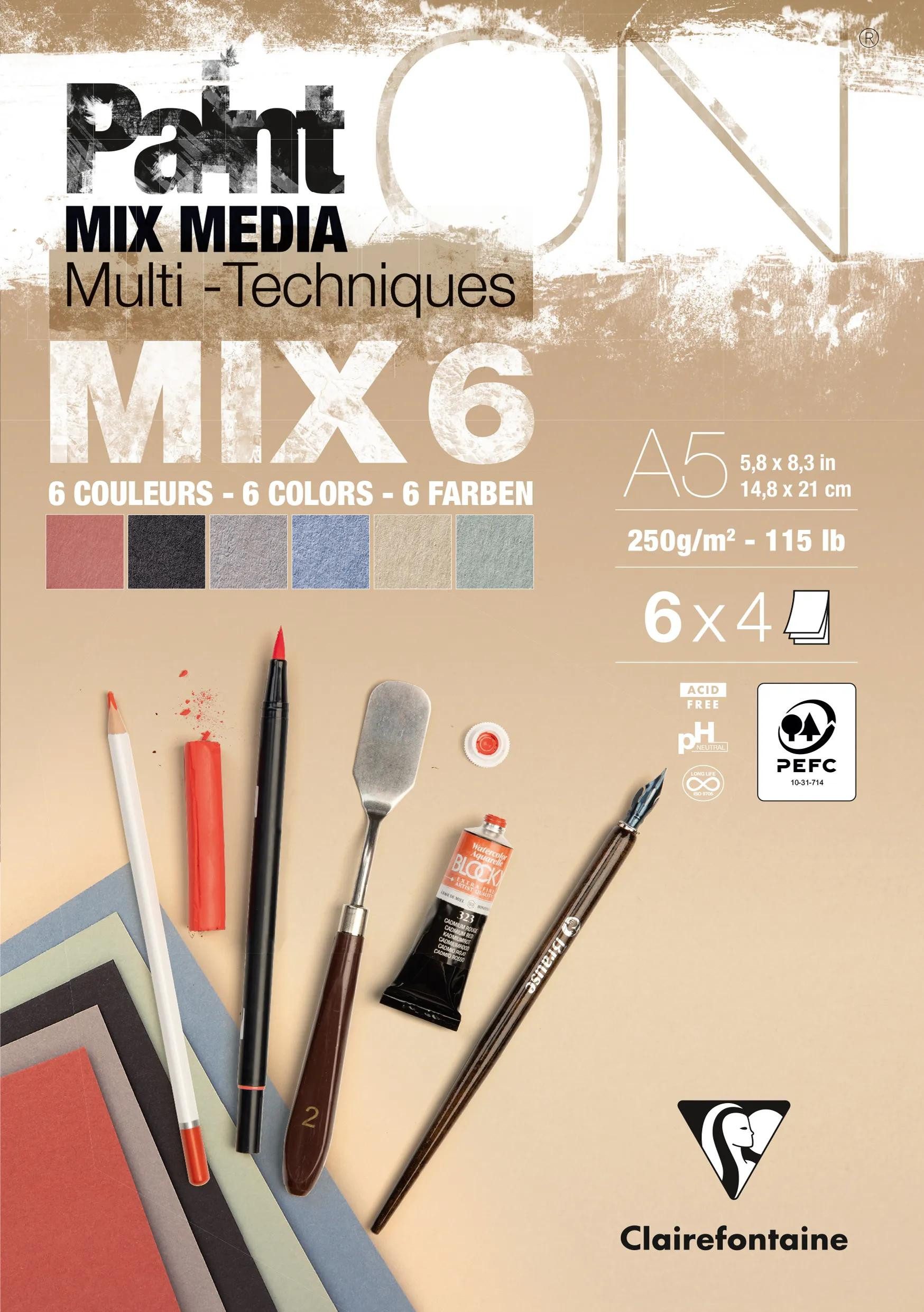 CLAIREFONTAINE Zeichenpapier 4x PaintON-MIX6 24 Blatt 6x4Bl A5 976014C, Block