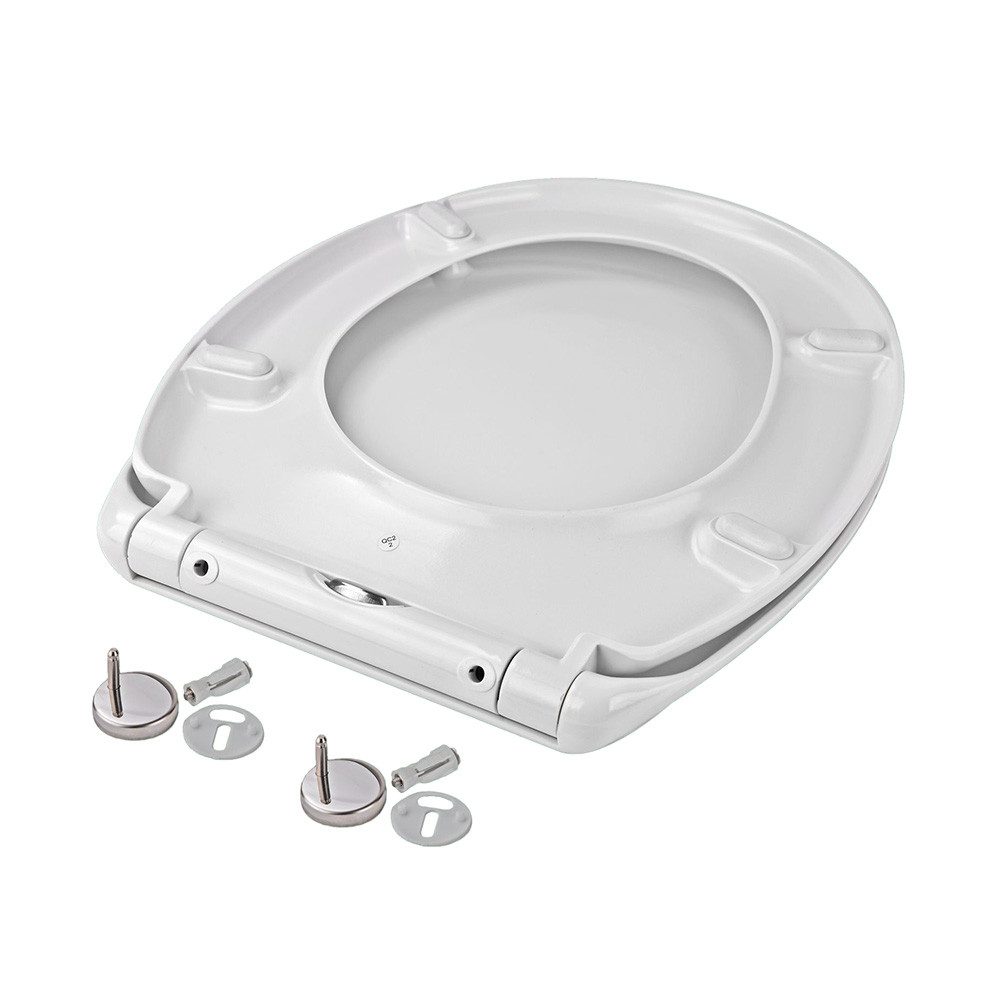 Stabilo Sanitär WC-Sitz WC-Sitz Weiß passend für alle Standard WC's mit Softclose (Komplett-Set, mit Edelstahl-Befestigungsschrauben), mit Absenkautomatik