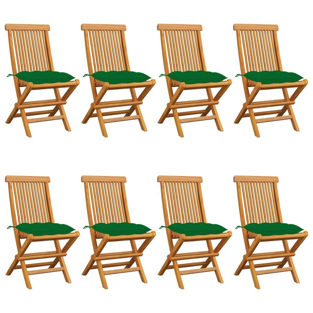furnicato Gartenstuhl Gartenstühle mit Grünen Kissen 8 Stk. Massivholz Teak