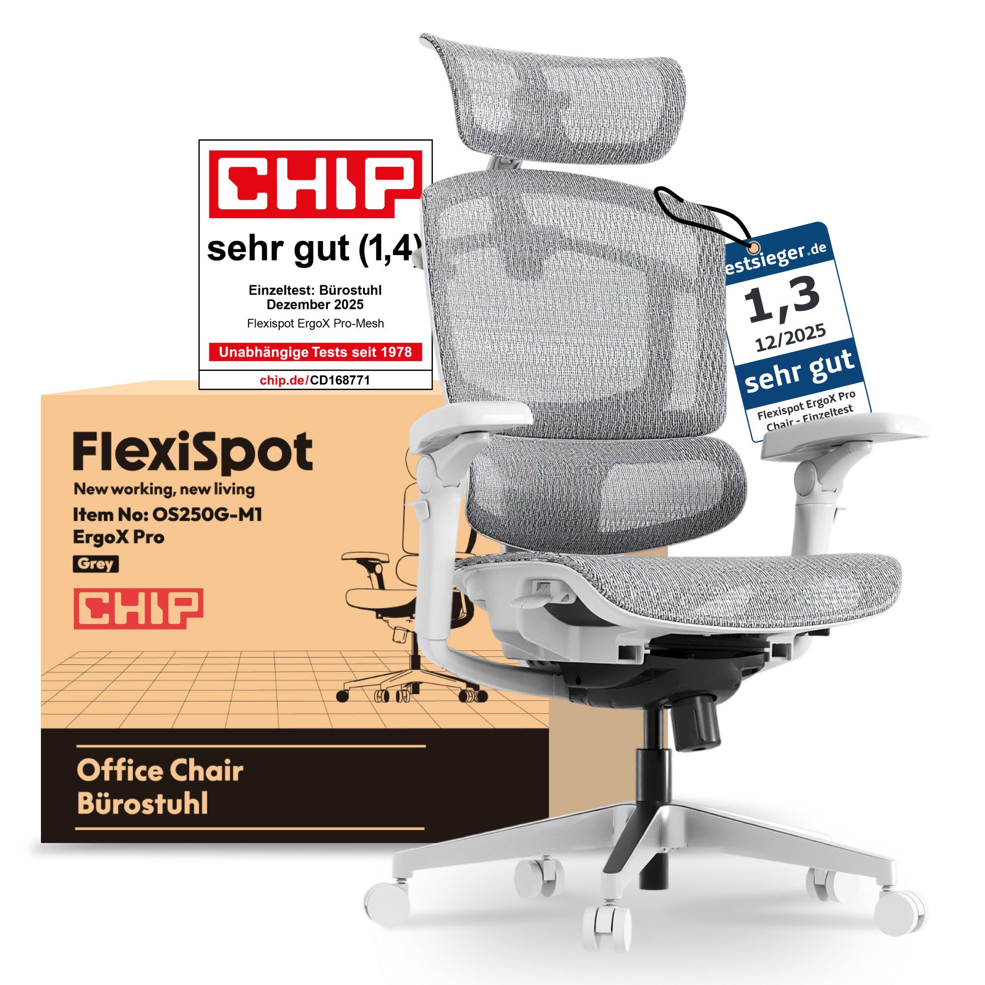 FLEXISPOT Bürostuhl ErgoX, Schreibtischstuhl Premium Ergonomischer (mit 7D- günstig online kaufen