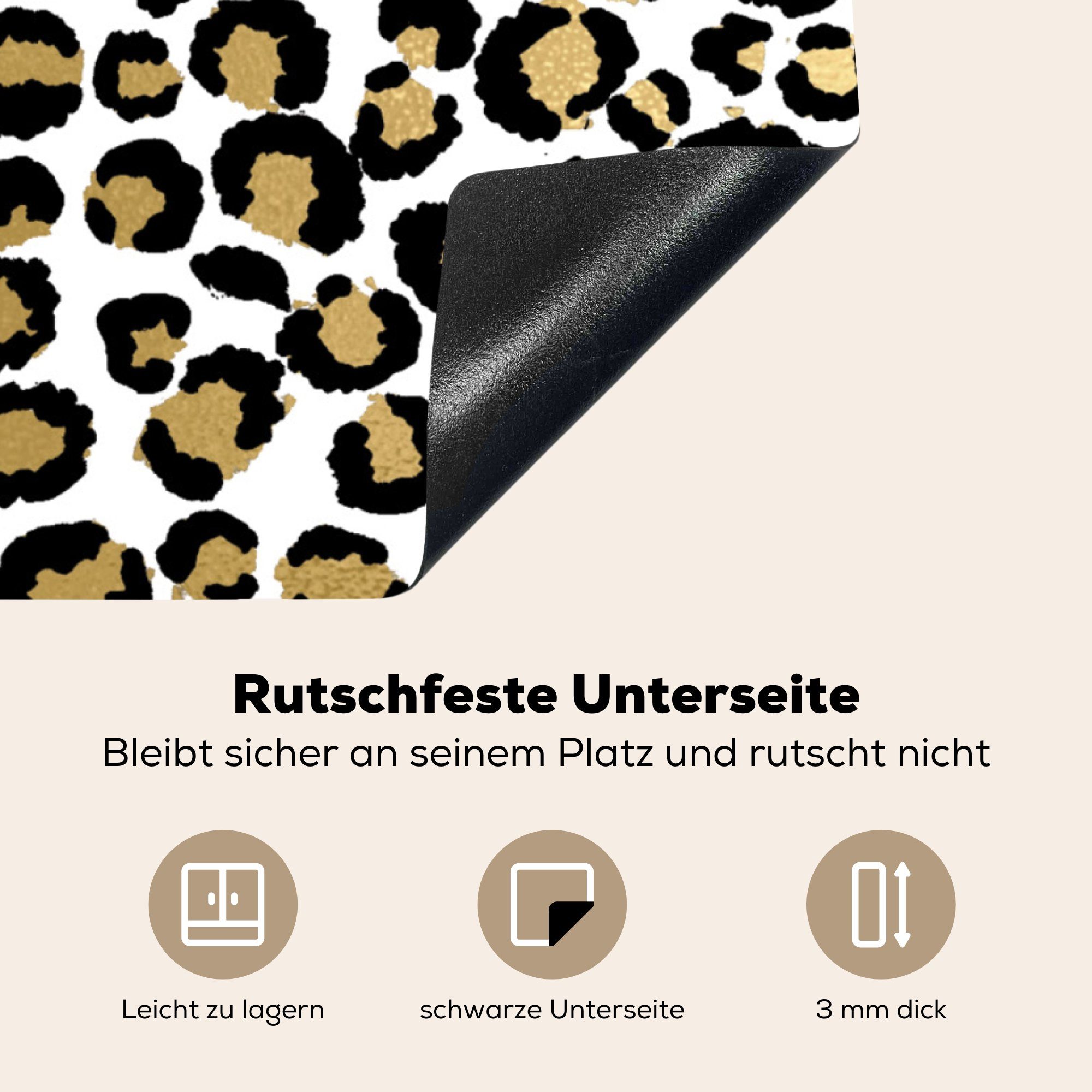 Vinyl, Gold, - Muster Ceranfeldabdeckung, küche MuchoWow tlg), Herdblende-/Abdeckplatte (1 für Pantherdruck cm, Arbeitsplatte 78x78 -