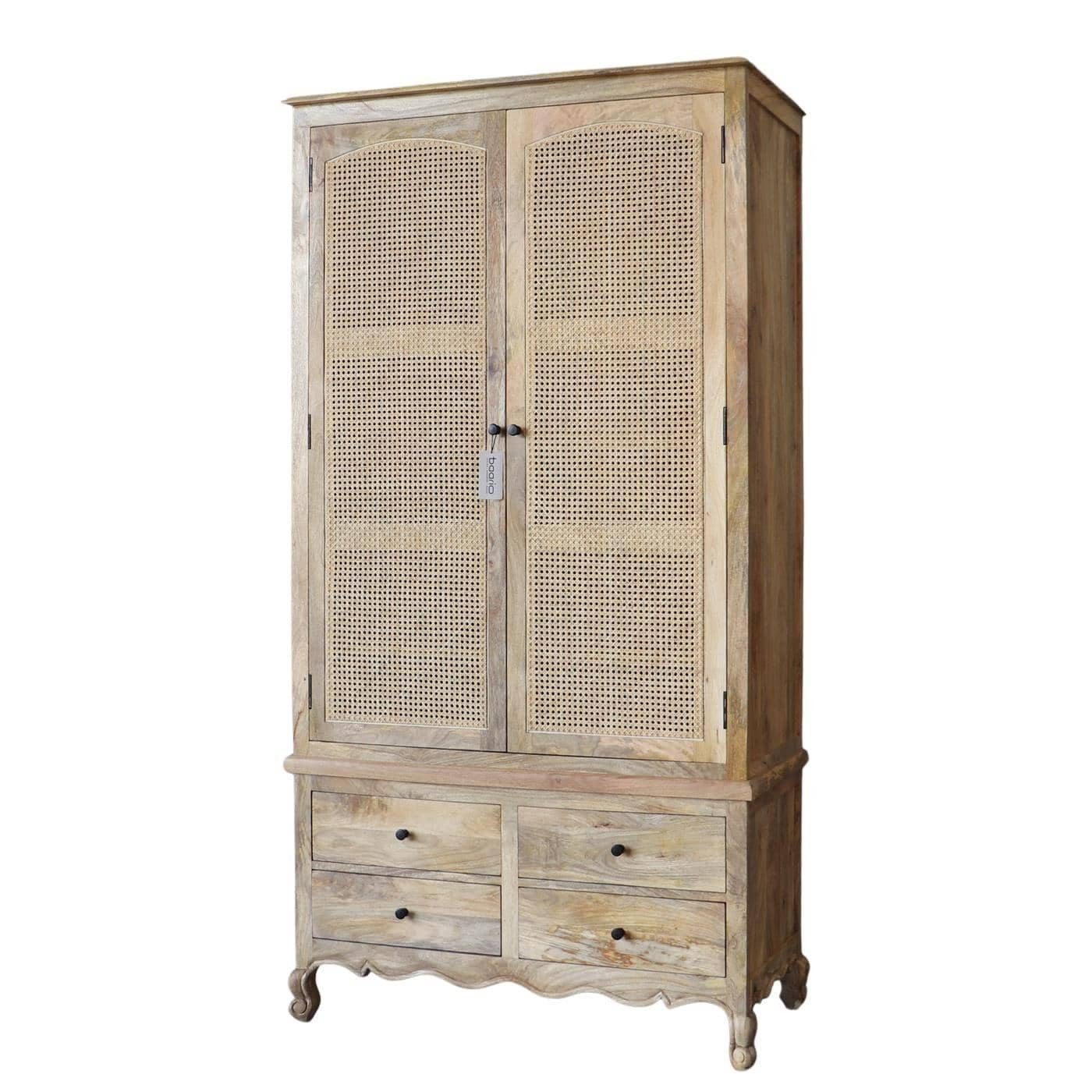 baario Kleiderschrank Dielenschrank WIENER Geflecht Kleiderschrank Antik Design Schnitzerei