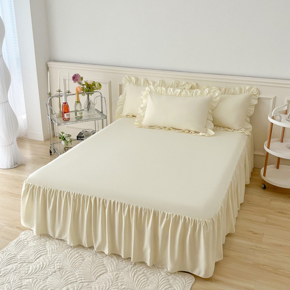 Diwzbyn Bettwäsche Bettrock mit Rüschen, Elastische Bettumrandung 43 cm Höhe, 1 teilig, für Boxspringbett, Elastikband Bettrock, Pflegeleichter Bettsockel