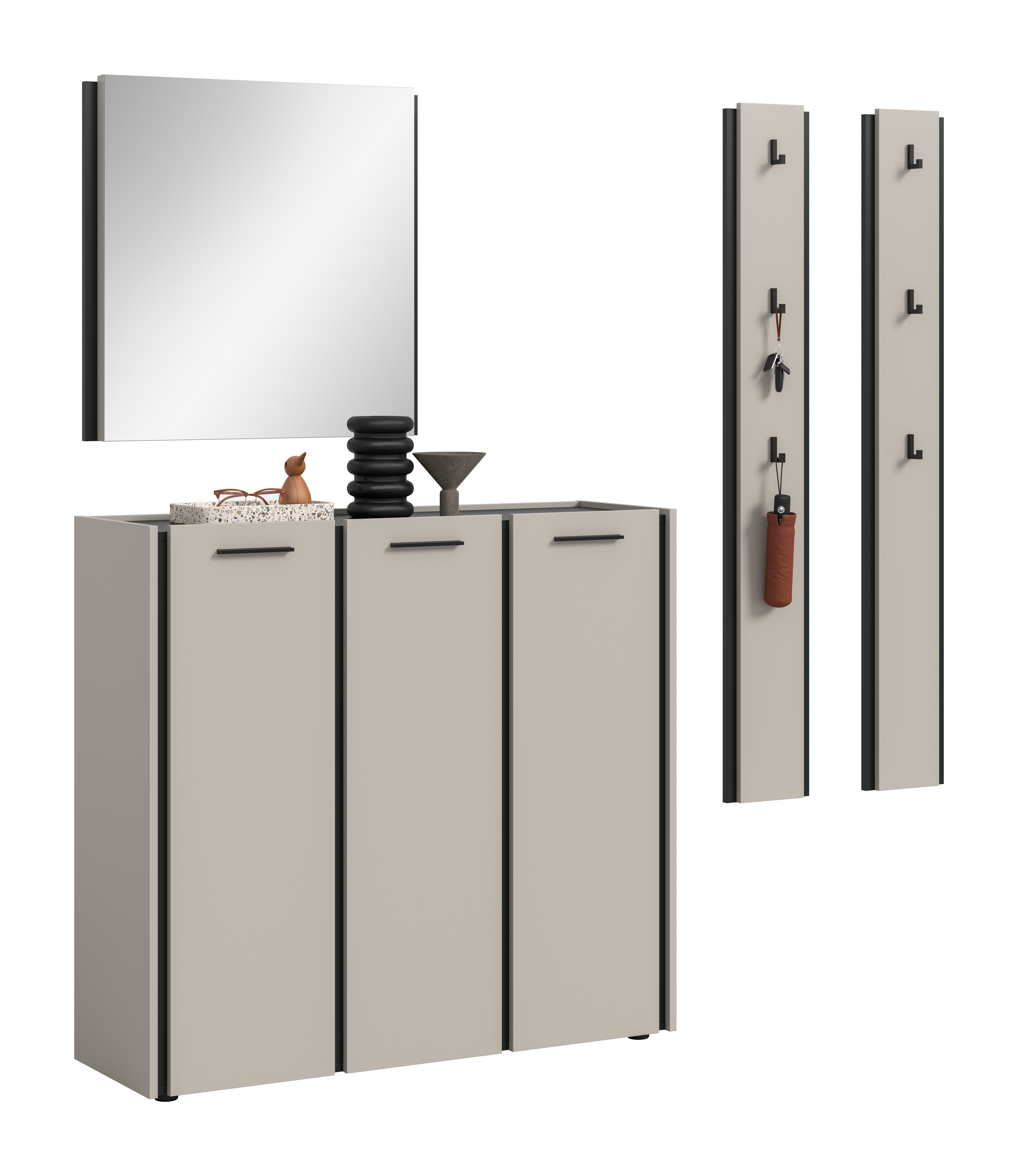 furnling Garderoben-Set Emel, (4-St., 2x Hakenpaneel, Kommode, Spiegel), Flurmöbel, Soft-Close, pflegeleichte MDF-Front, Breite 180 cm